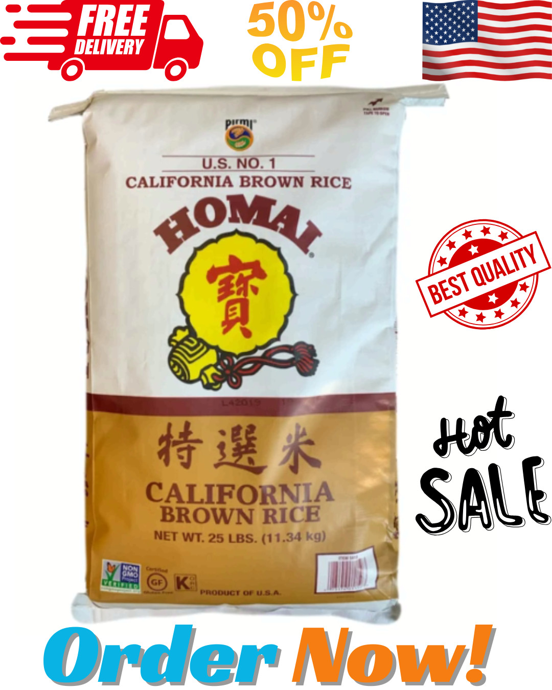 Homai California Brown Rice, 25 lbs