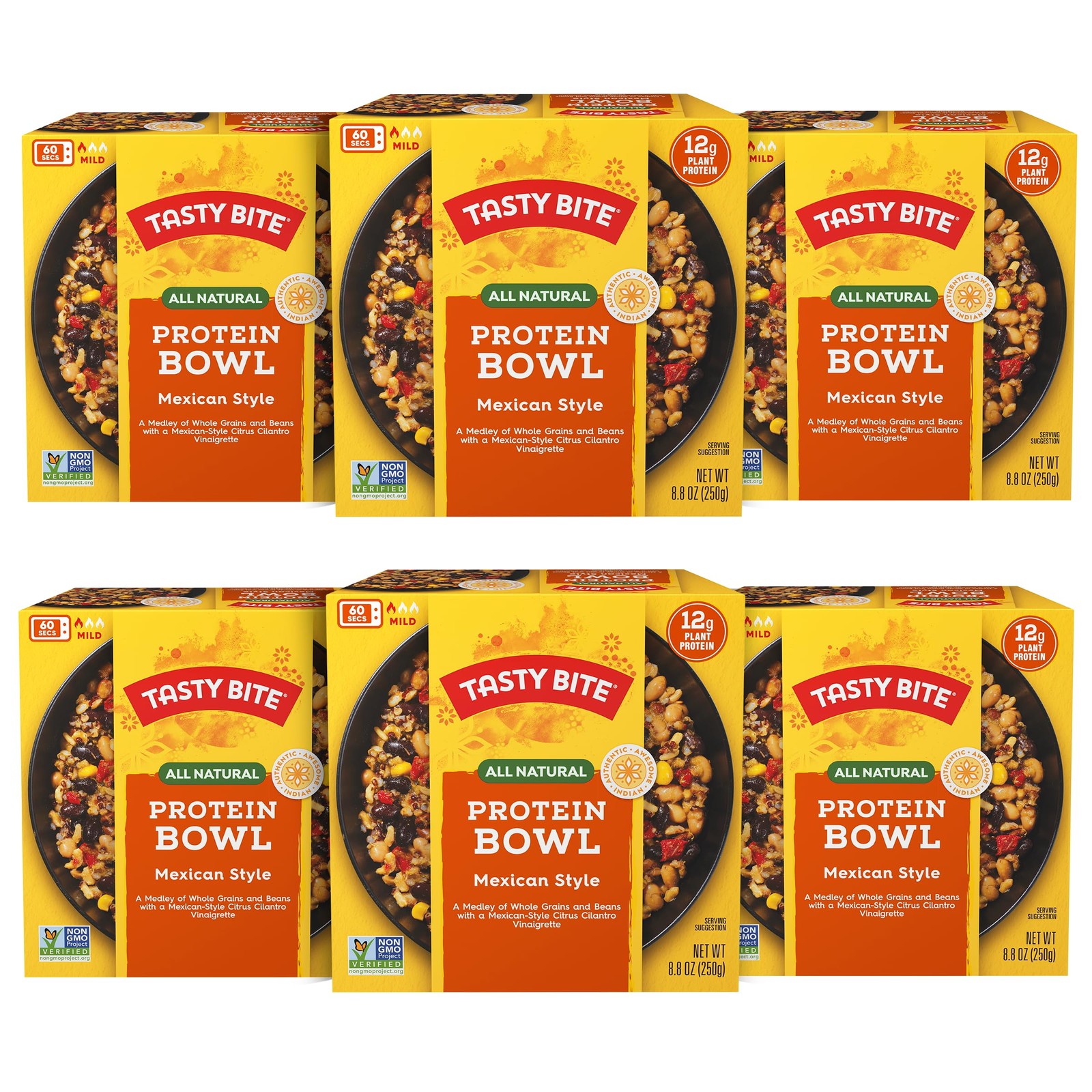 Mexican Protein Bowl, 8.8 Ounce, Pack of 6, Vegan, Ready to Eat, 12g Protein