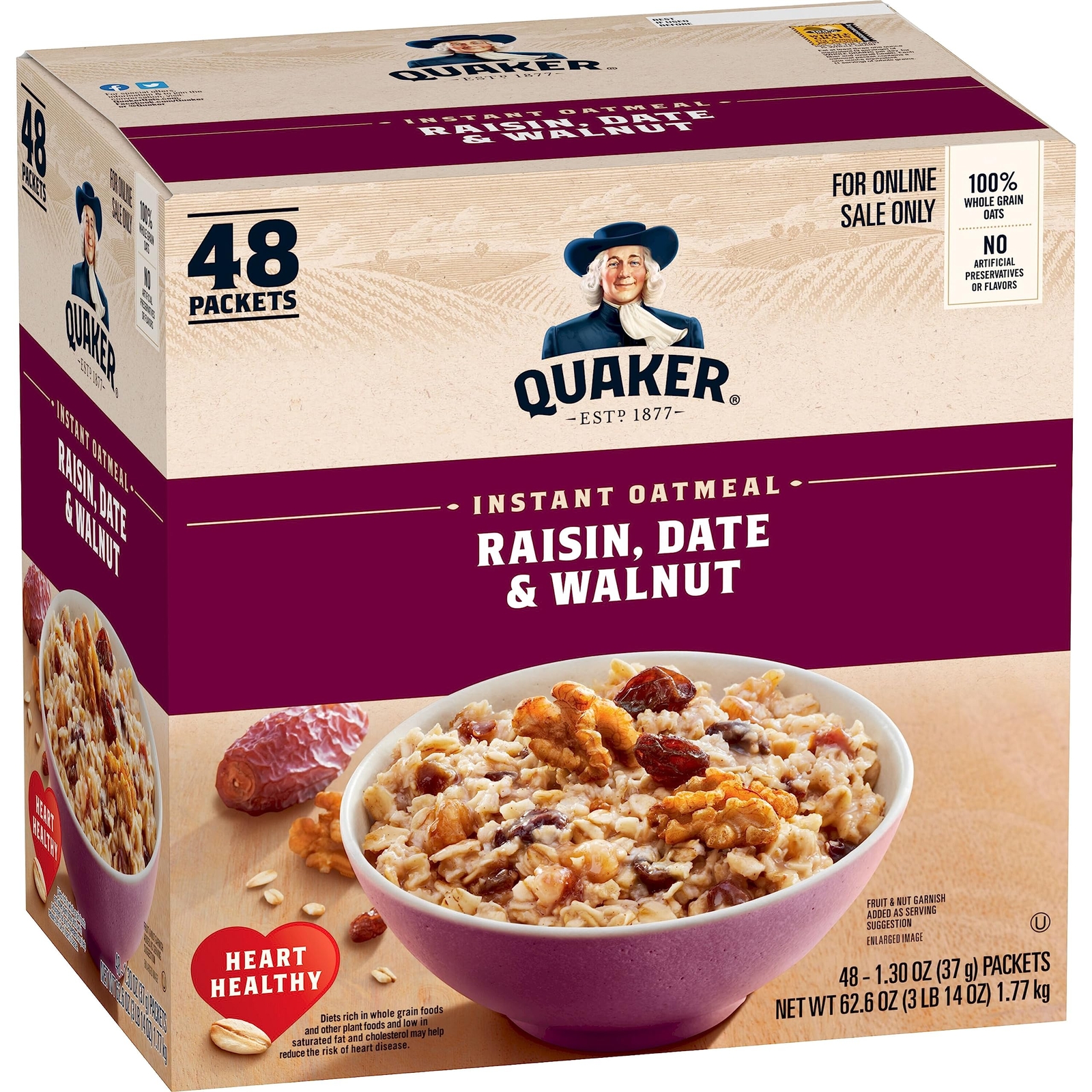 Quaker Instant Oatmeal Raisin Date & Walnut 48 Packets 1.30oz