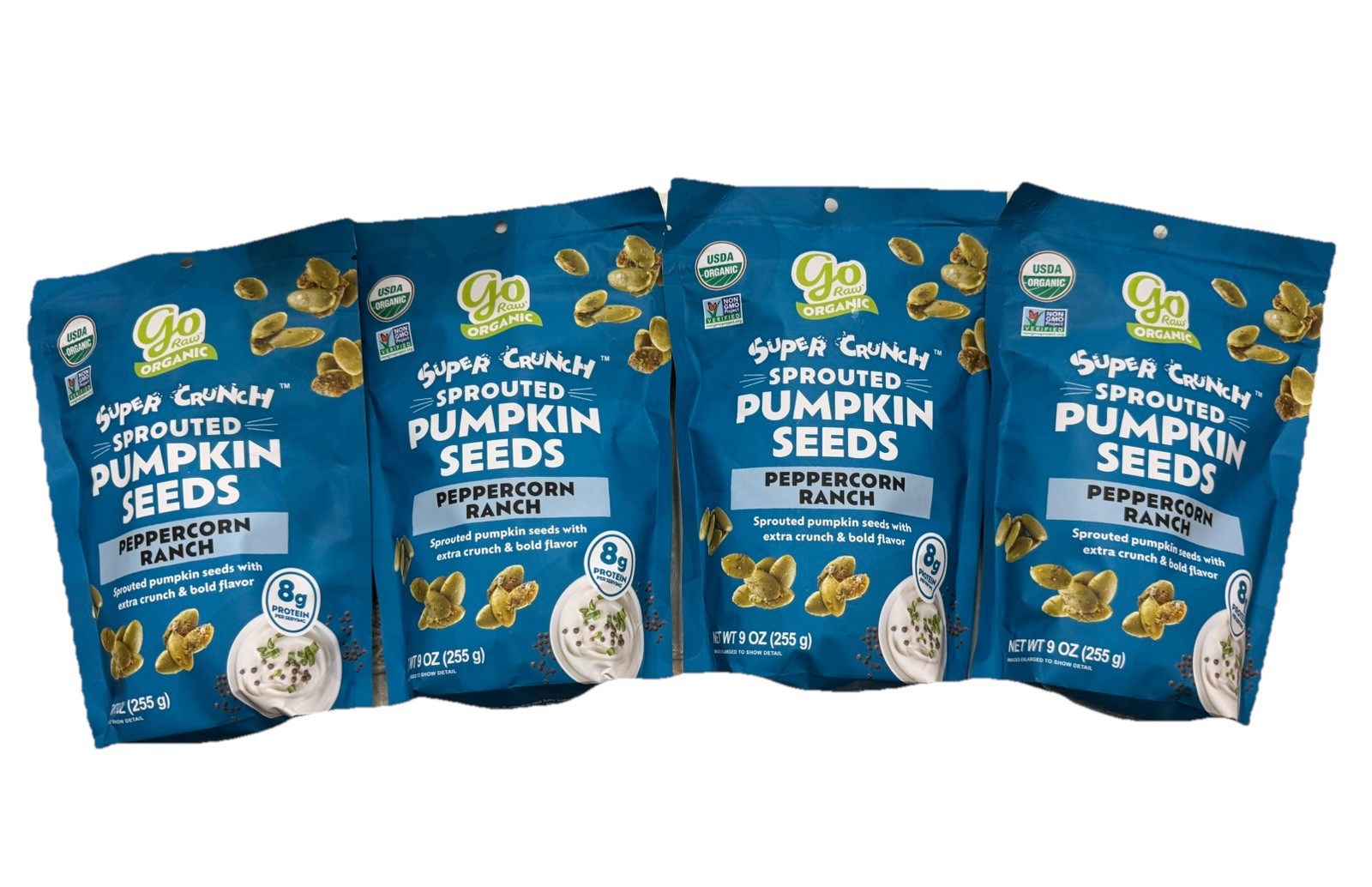 Go Raw Organic Super Crunch Sprouted Pumpkin Seeds- Peppercorn Ranch (Pack Of 4)