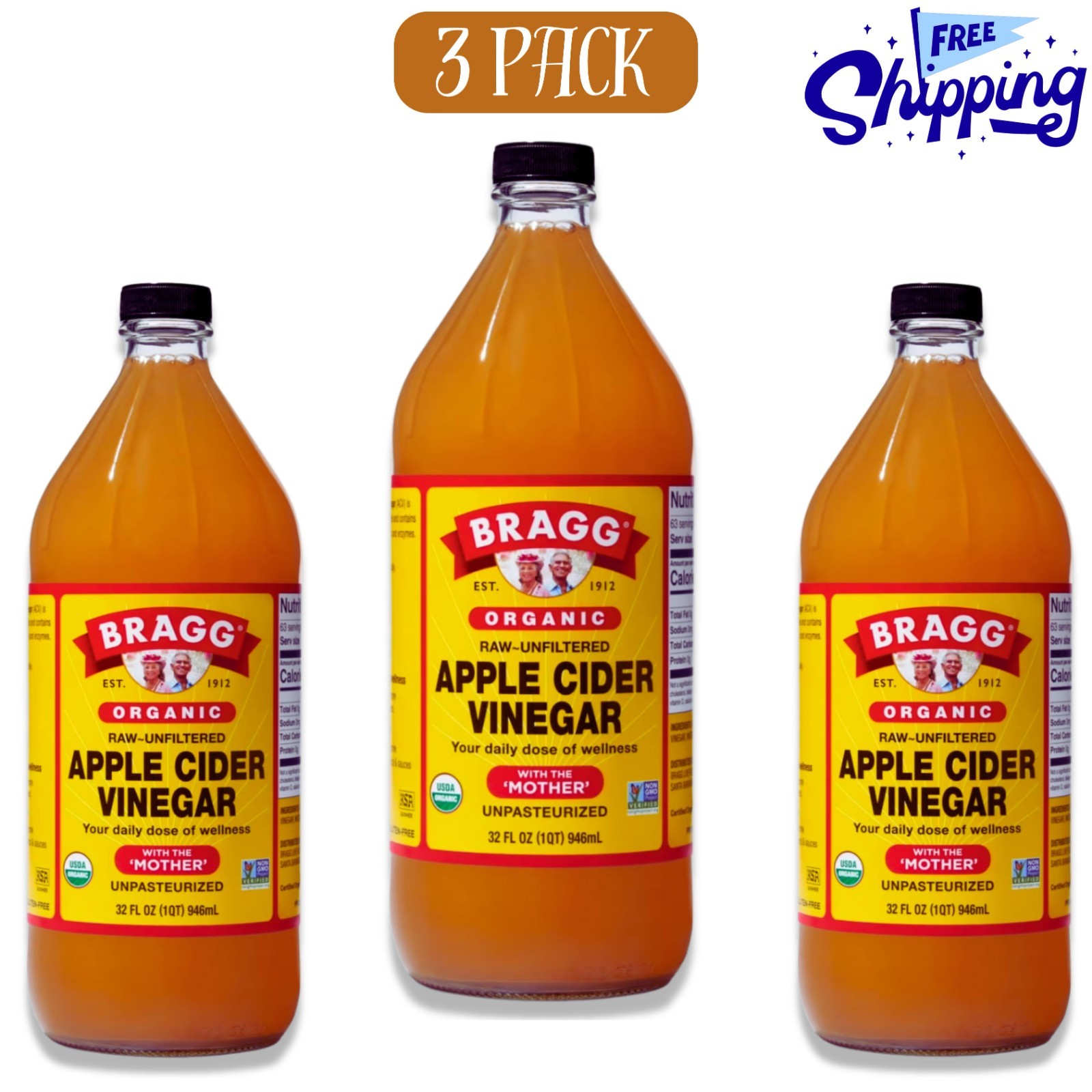 Organic Apple Cider Vinegar with The Mother 32 Fl oz Pack of 3