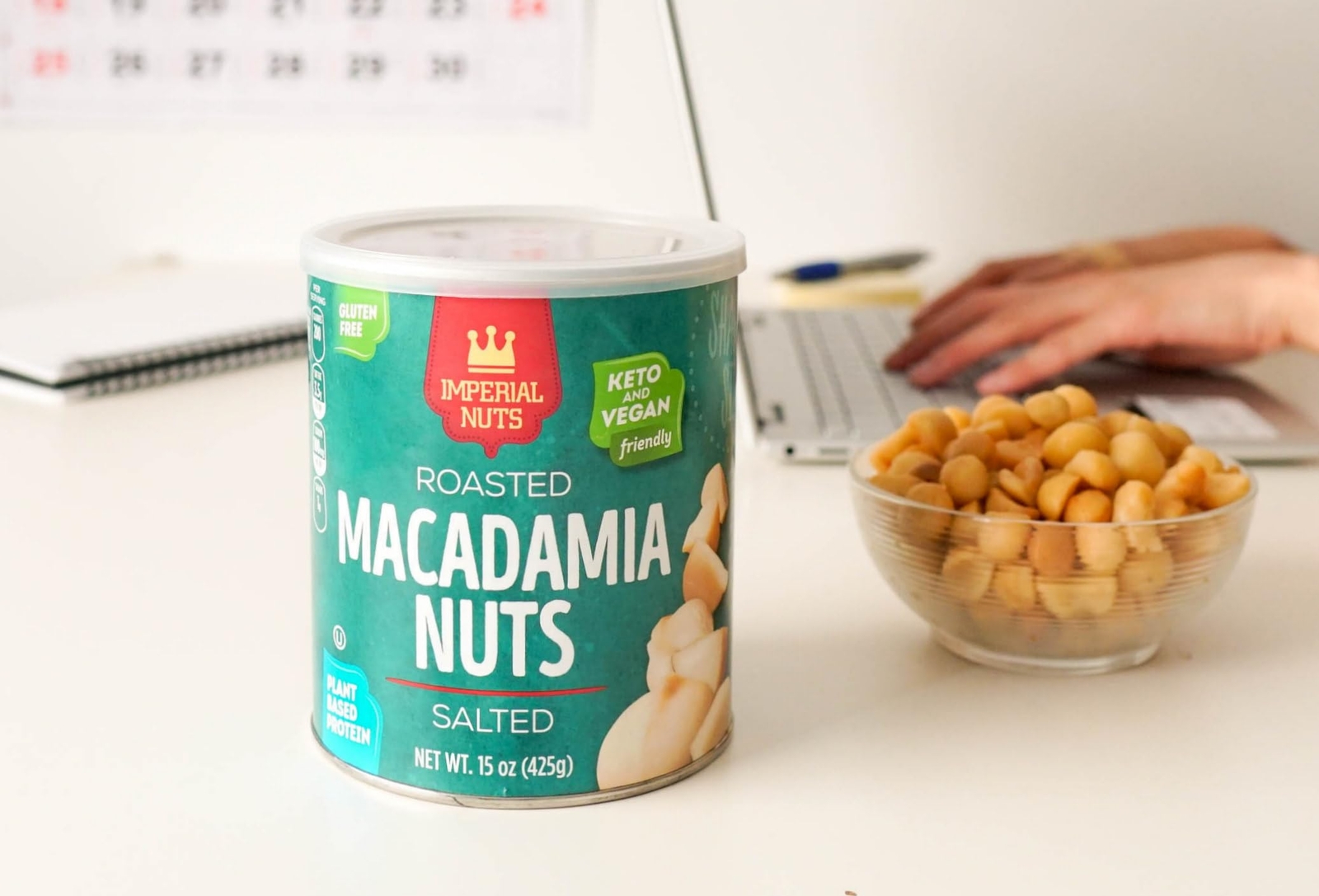 Salted Roasted Macadamia Nuts Organic Healthy Snack 15 Oz Resealable Can
