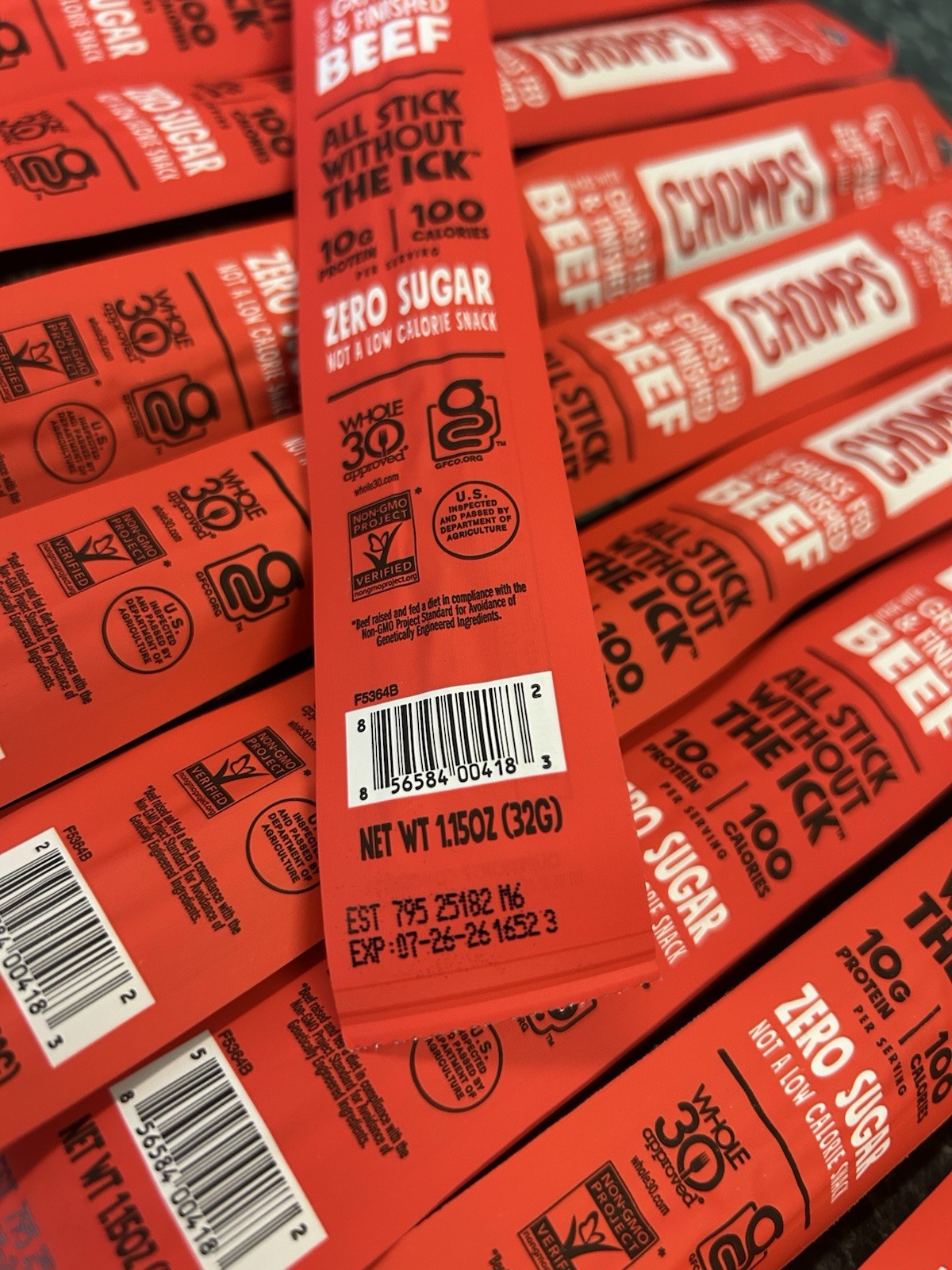 12-Chomps Original Mild Beef Snack Sticks Zero Sugar Non-GMO BB-07/26/2026