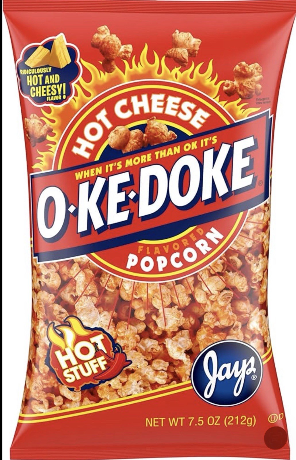 6 Oke Doke Hot Cheese Popcorn 7.5oz Bags NEW