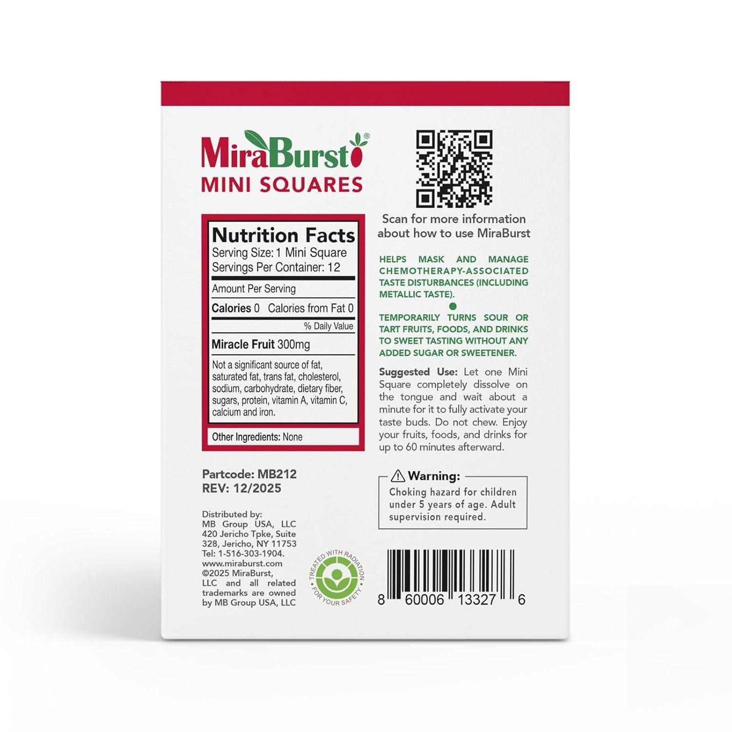 3 x MiraBurst Miracle Fruit Mini Squares Natural Taste Modification, 12 per Box