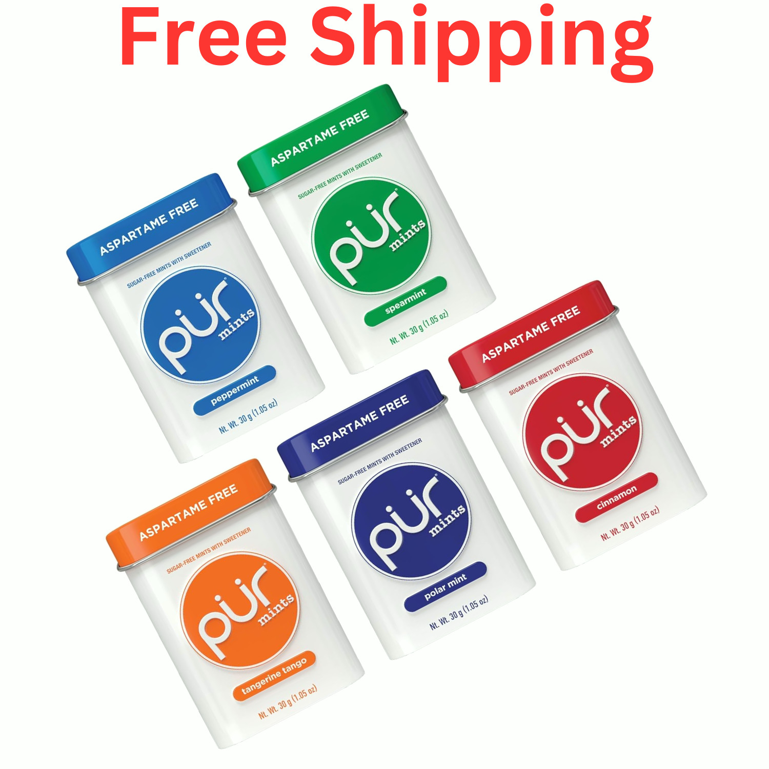PUR Mints Aspartame Free Mints Made with Xylitol Sugar Free Variety Pack, 5Pack