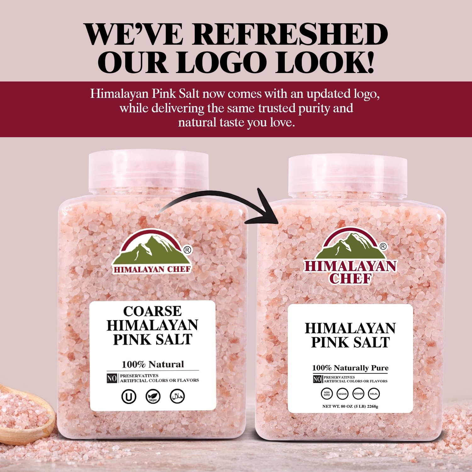 Himalayan Chef Pink Himalayan Salt Coarse Grain, 5 lbs Plastic Jar – Pure, Na…