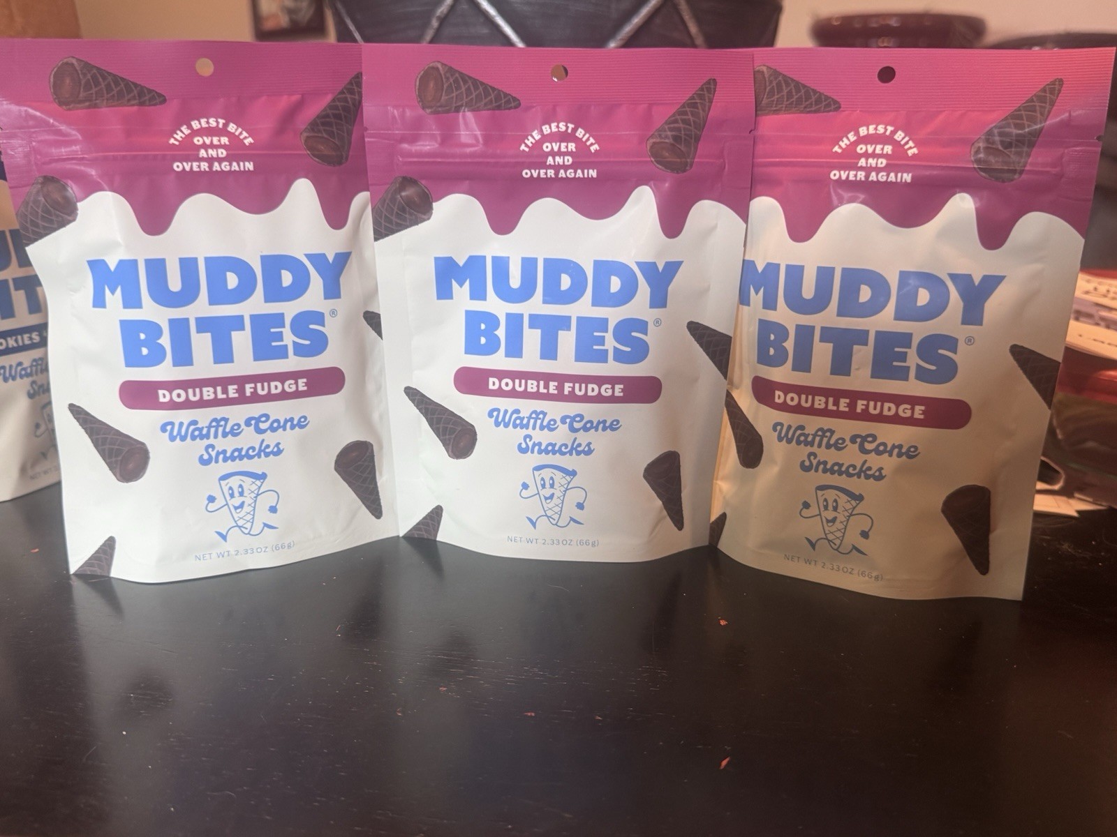 Muddy Bites Double Fudge Waffle Cone Snacks 2.33oz – LOT OF 3 Bags NEW