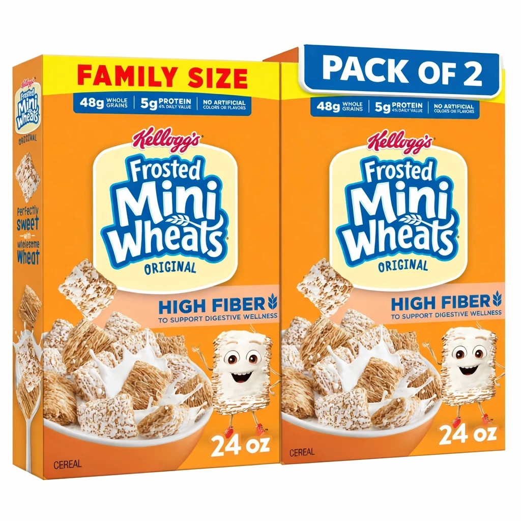 (Pack of 2) Kellogg’s Frosted Mini-Wheats Original Cereal Family Size 24 Oz each