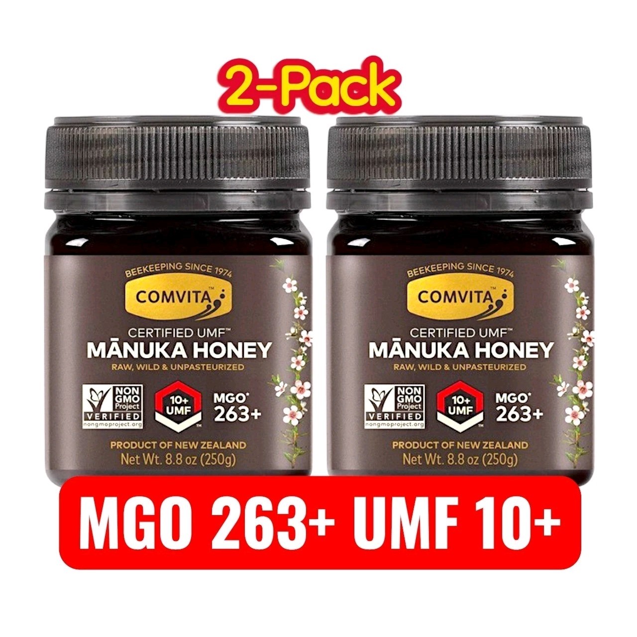 PRI NEW ZEALAND RAW WILD MANUKA HONEY 2 Pack 10+ UMF MGO 263+ 250g 8.8oz Kosher