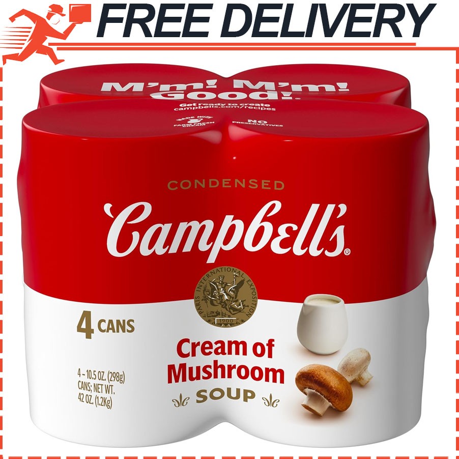 Campbell’s Condensed Cream of Mushroom Soup, Vegetarian, 10.5 Ounce Pack of 4