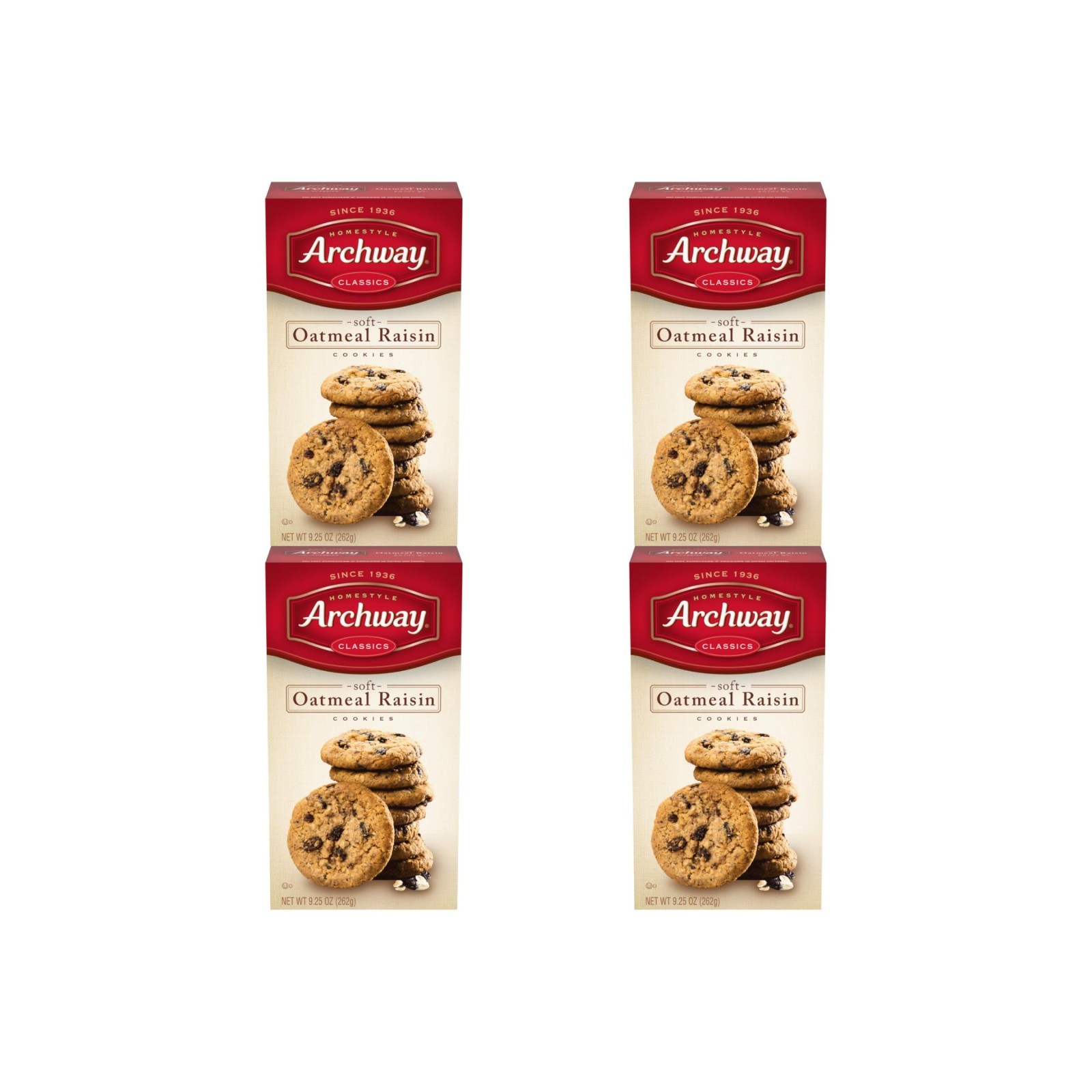 Soft Oatmeal Raisin Cookies – Classic Chewy Treats, 9.25 Oz, Pack of 4