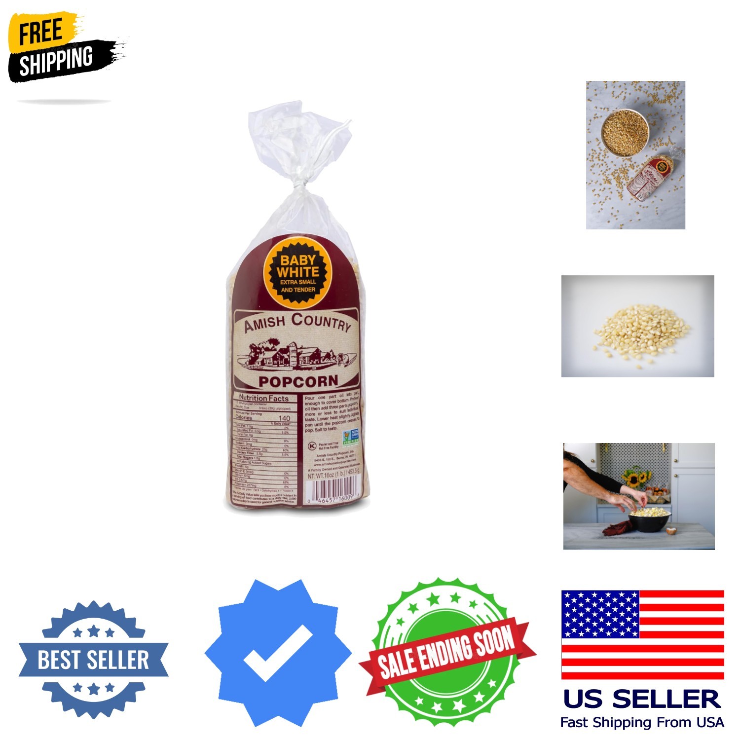 1 lb Bag | Baby White Popcorn Kernels | Old Fashioned, Non-GMO and Gluten Fre…