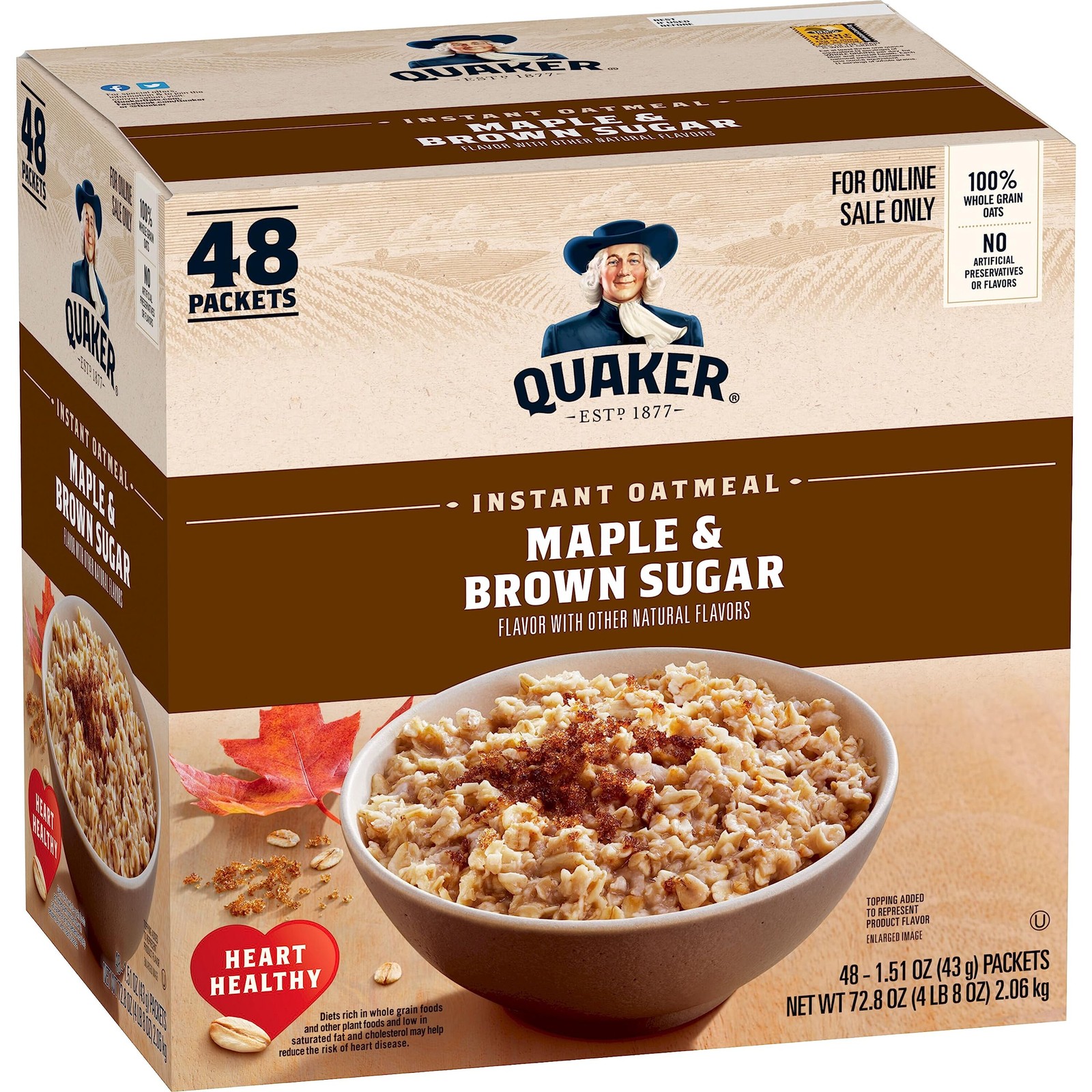 Quaker Instant Oatmeal, Maple & 1.51 Ounce (Pack of 48), Brown Sugar
