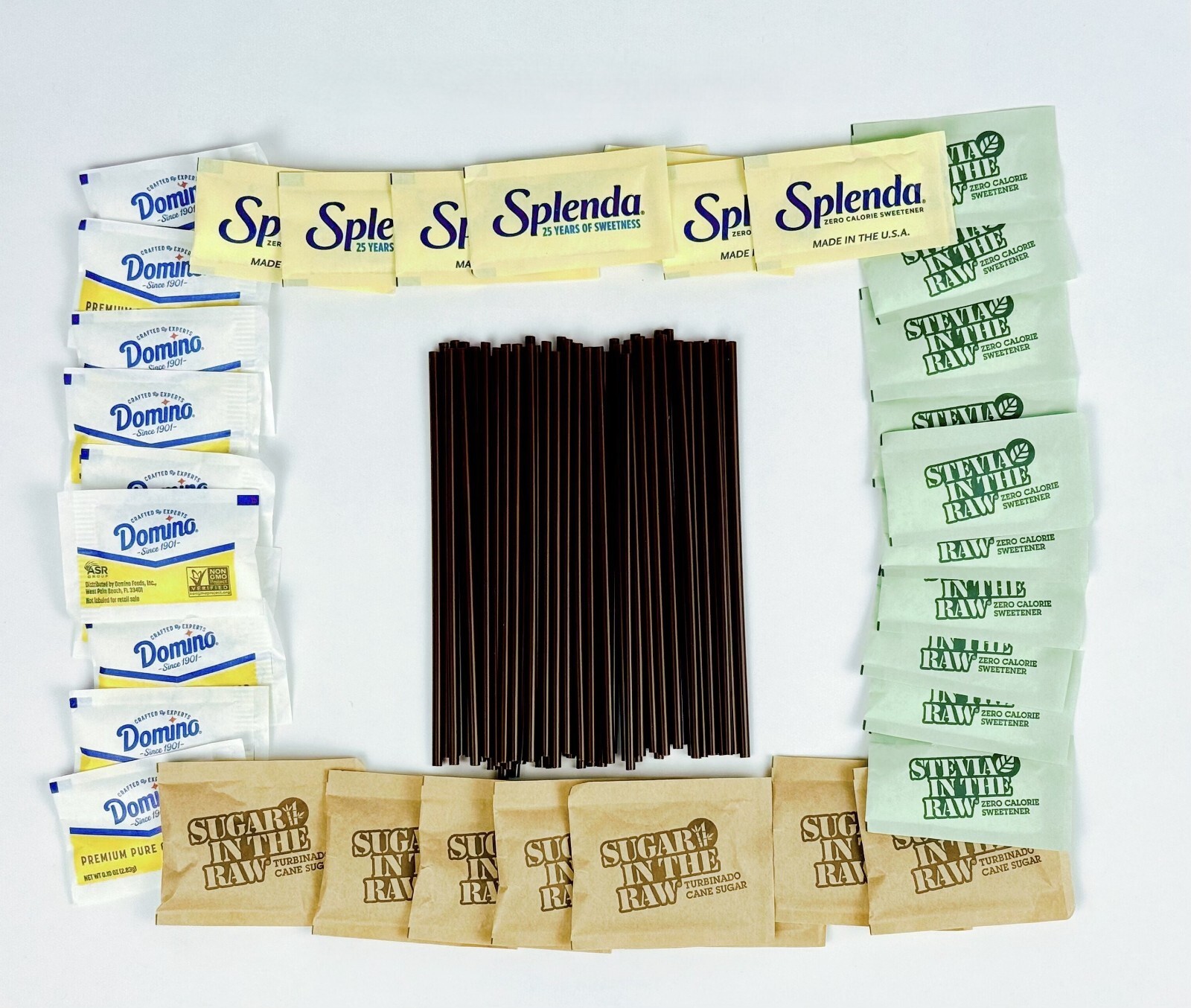 Sugar and Sweetener Assortment Packets, 400 Pack, Coffee Stirrers Included