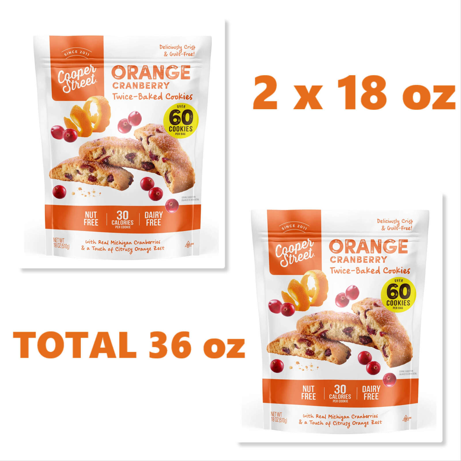 2 x Cooper Street Orange Cranberry Cookies ( 18 oz.)