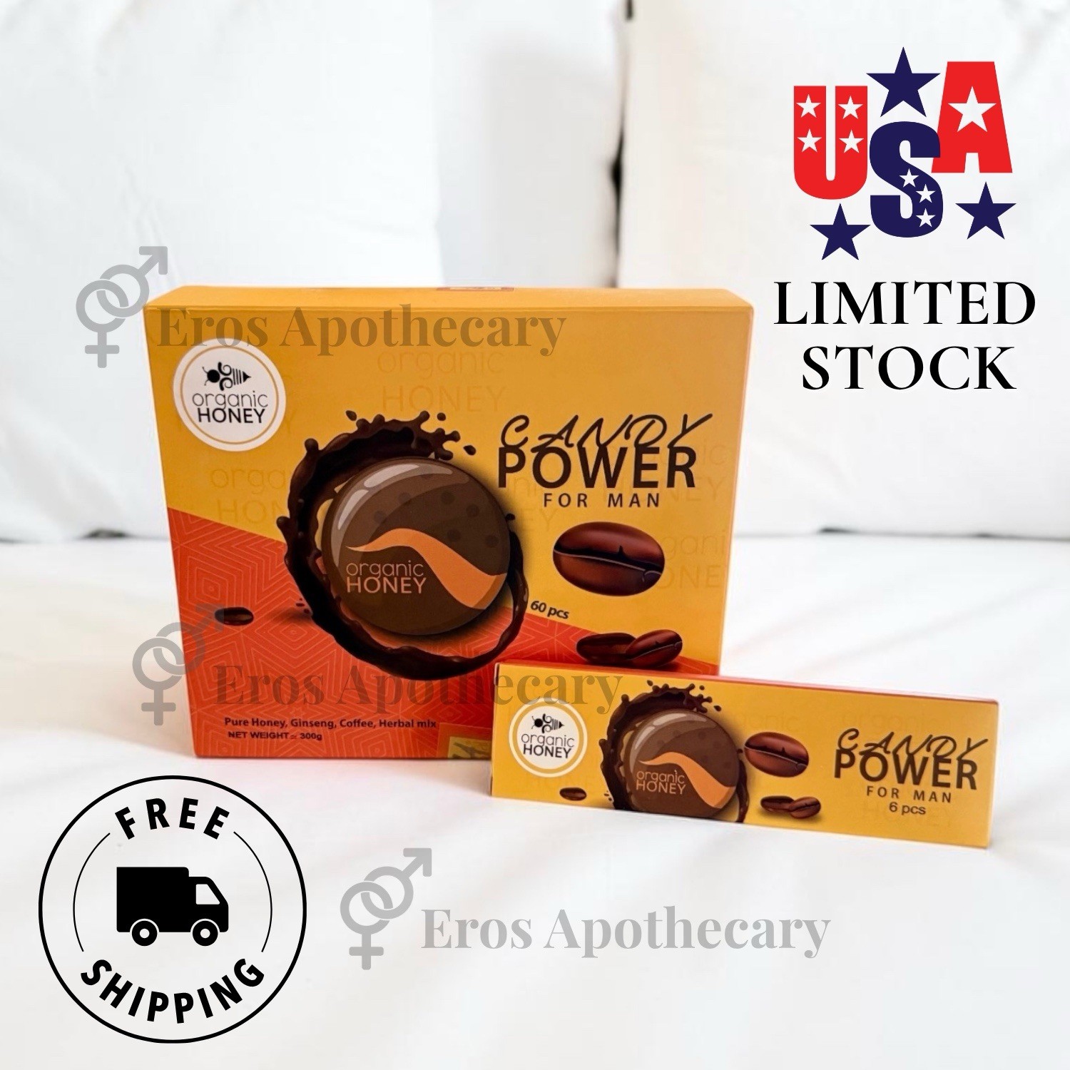 Organic Candy for Men | Coffee & Ginseng Blend – 60 Pieces