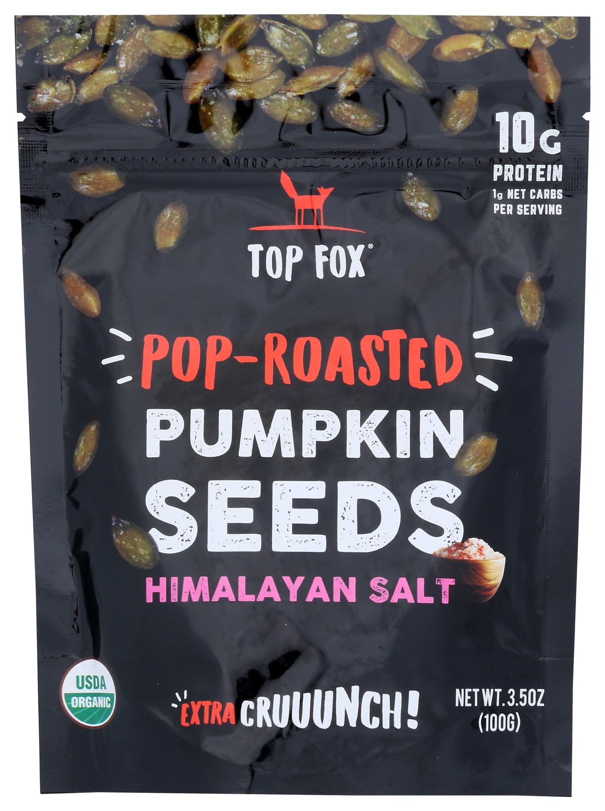 Top Fox Organic Pop Roasted Pumpkin Seeds Himalayan Salt 3.5 Oz 6 Pack