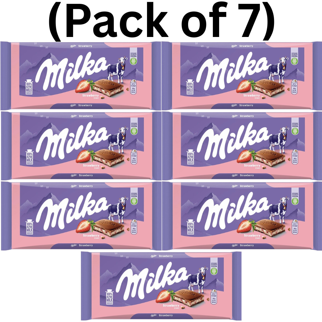Milka Strawberry Yoghurt Chocolate 100g Smooth Fruity & Creamy (Pack Of 7)