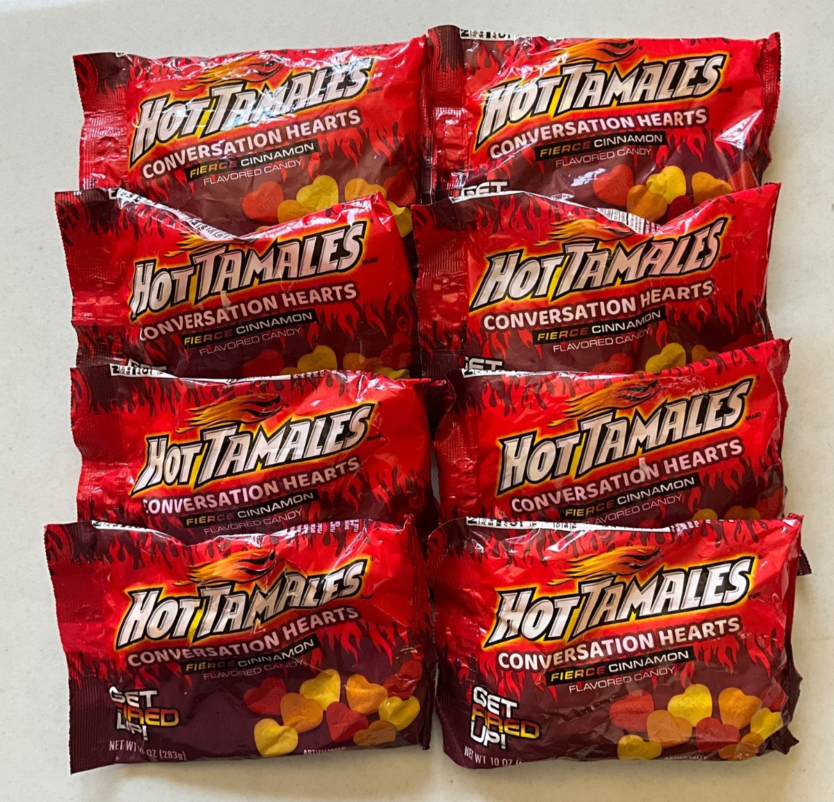 Hot Tamales Conversation Hearts Fierce Cinnamon Flavored Valentines Candy 8 Pack