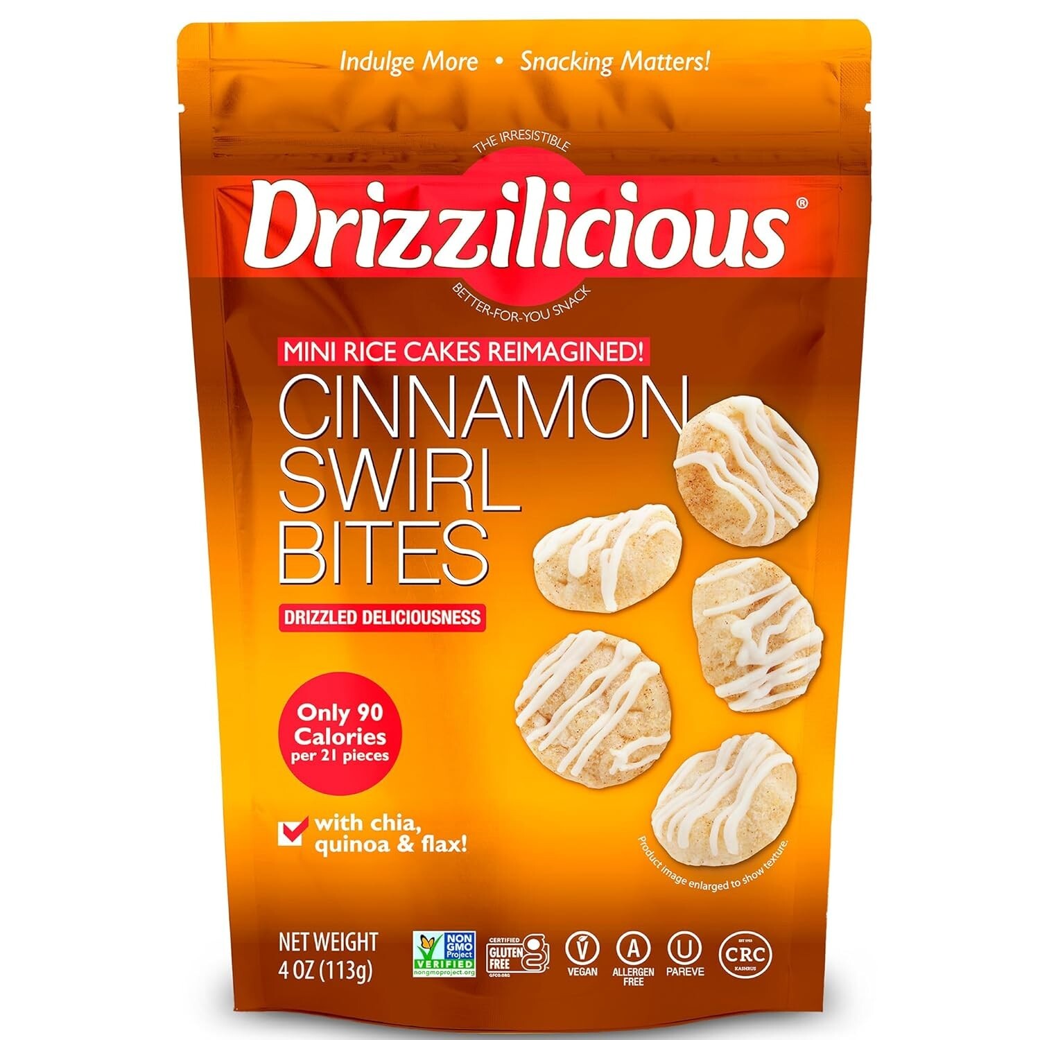 Drizzilicious Mini Rice Cakes Bites 4oz Bags Gluten Free Vegan Low Calorie Snack