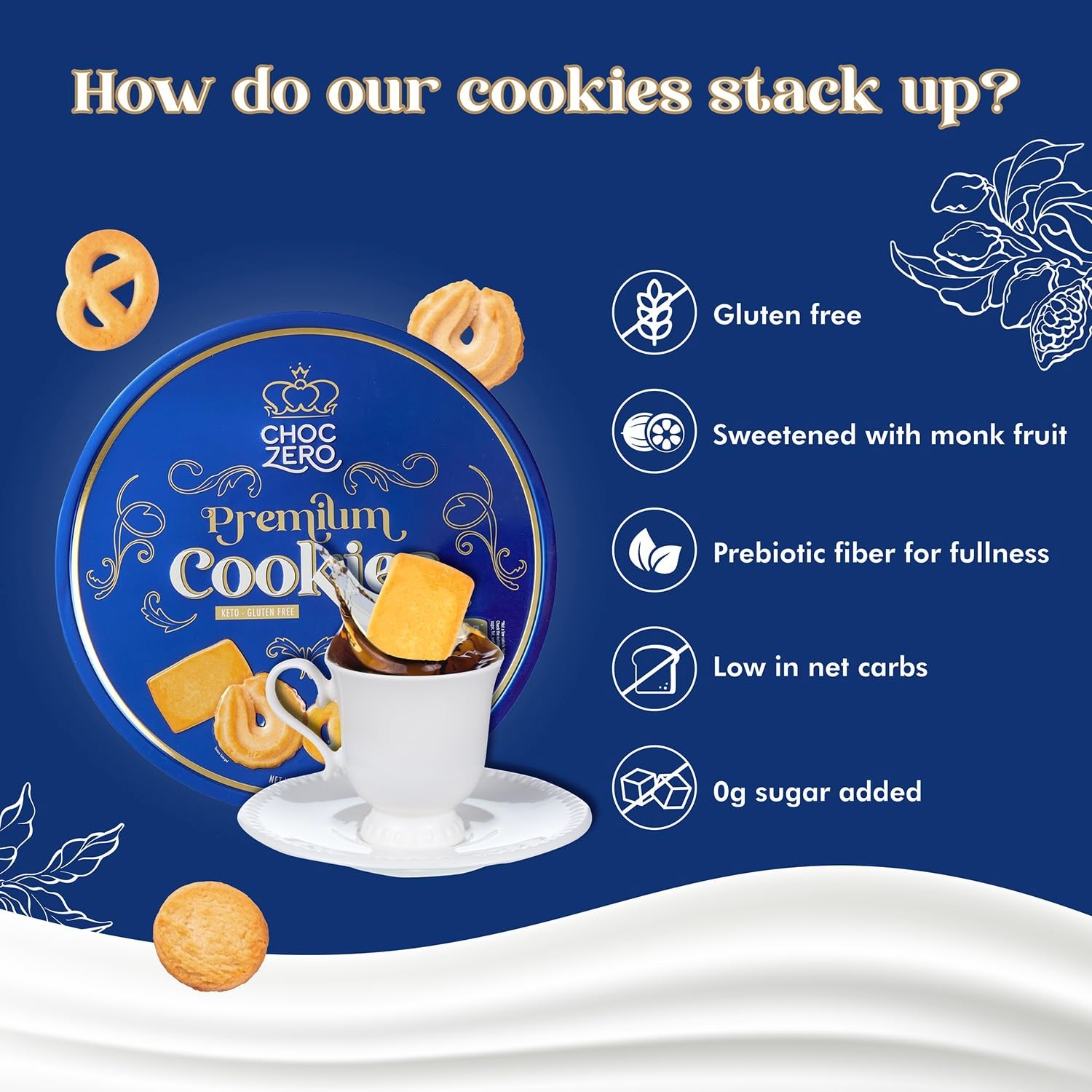 Sugar Free Butter Cookies Danish Shortbread Tin Gluten Free Keto Gift 12oz