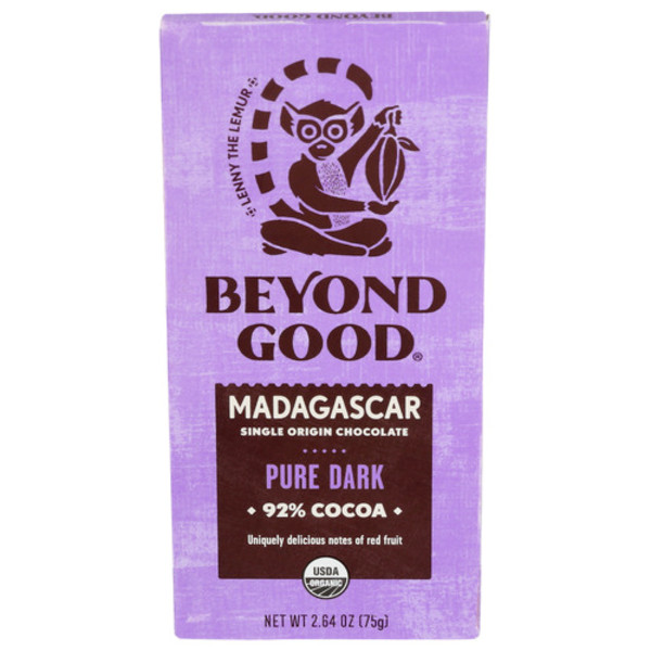 Beyond Good Organic 92% Cocoa Pure Dark Chocolate Bar Pack of 4