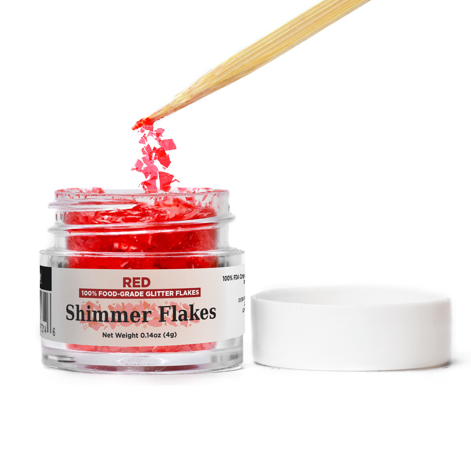 Red Edible Shimmer Flakes 4g Jar Edible Glitter Freezer & Bake Safe Flakes