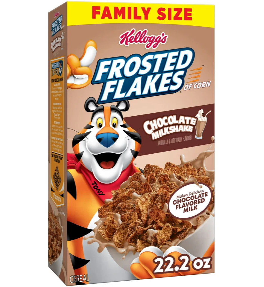 Kellogg’s Frosted Flakes Chocolate Milkshake Breakfast Cereal, Family Size, 22.2
