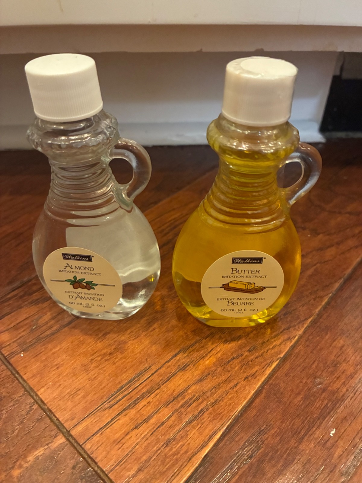 Set of 2 Vintage Watkins Flavor Extracts 2 oz 4-1/2 inch tall Bottles
