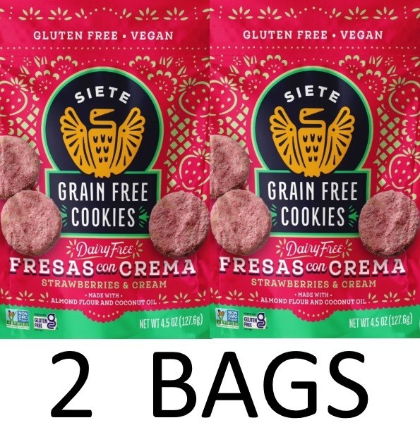 Siete Family Foods Grain Free Strawberries & Cream Cookies – 4.5 oz Bag – 2 BAGS