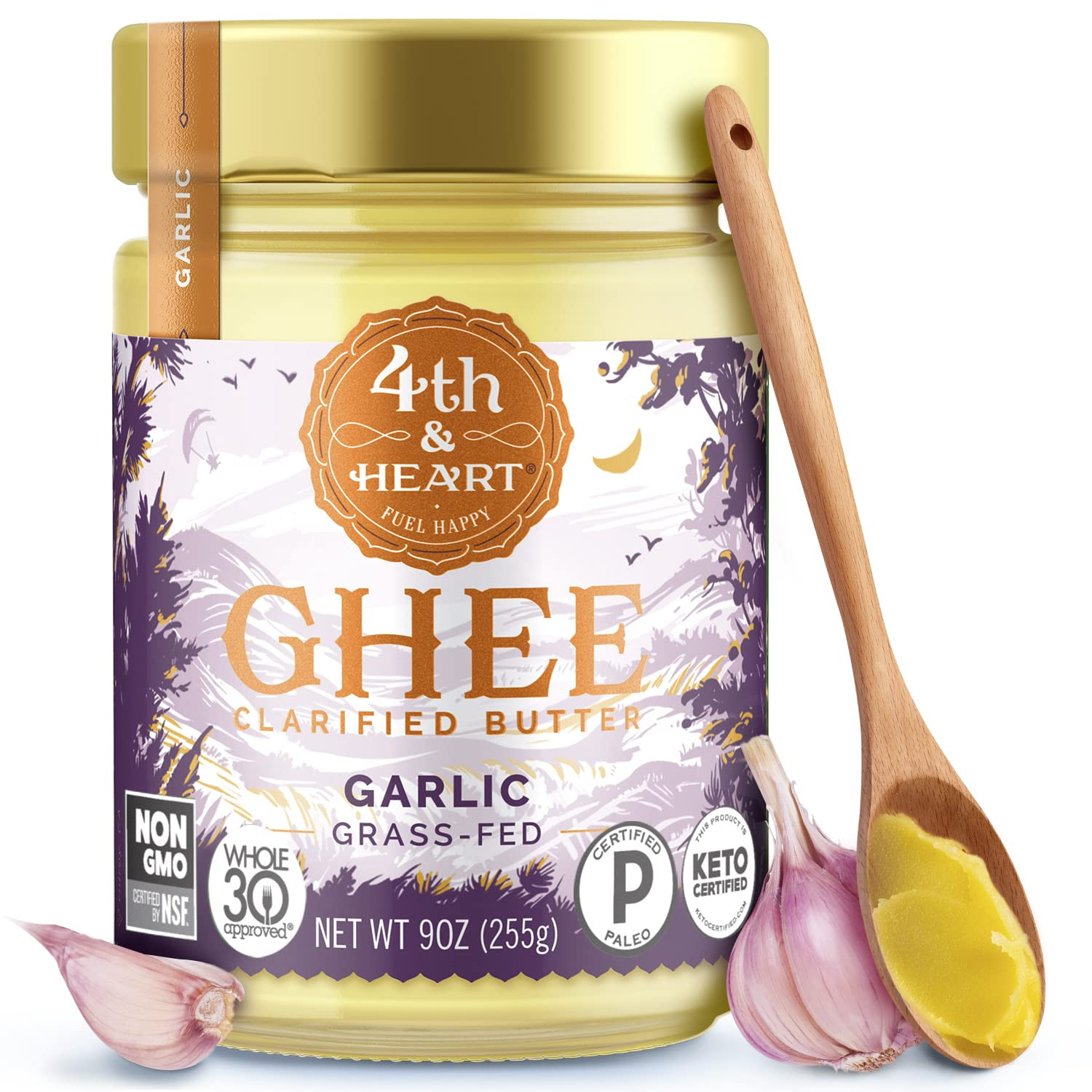 California Garlic Grass-Fed Ghee, Clarified Butter, Keto, Pasture Raised, Non-Gm
