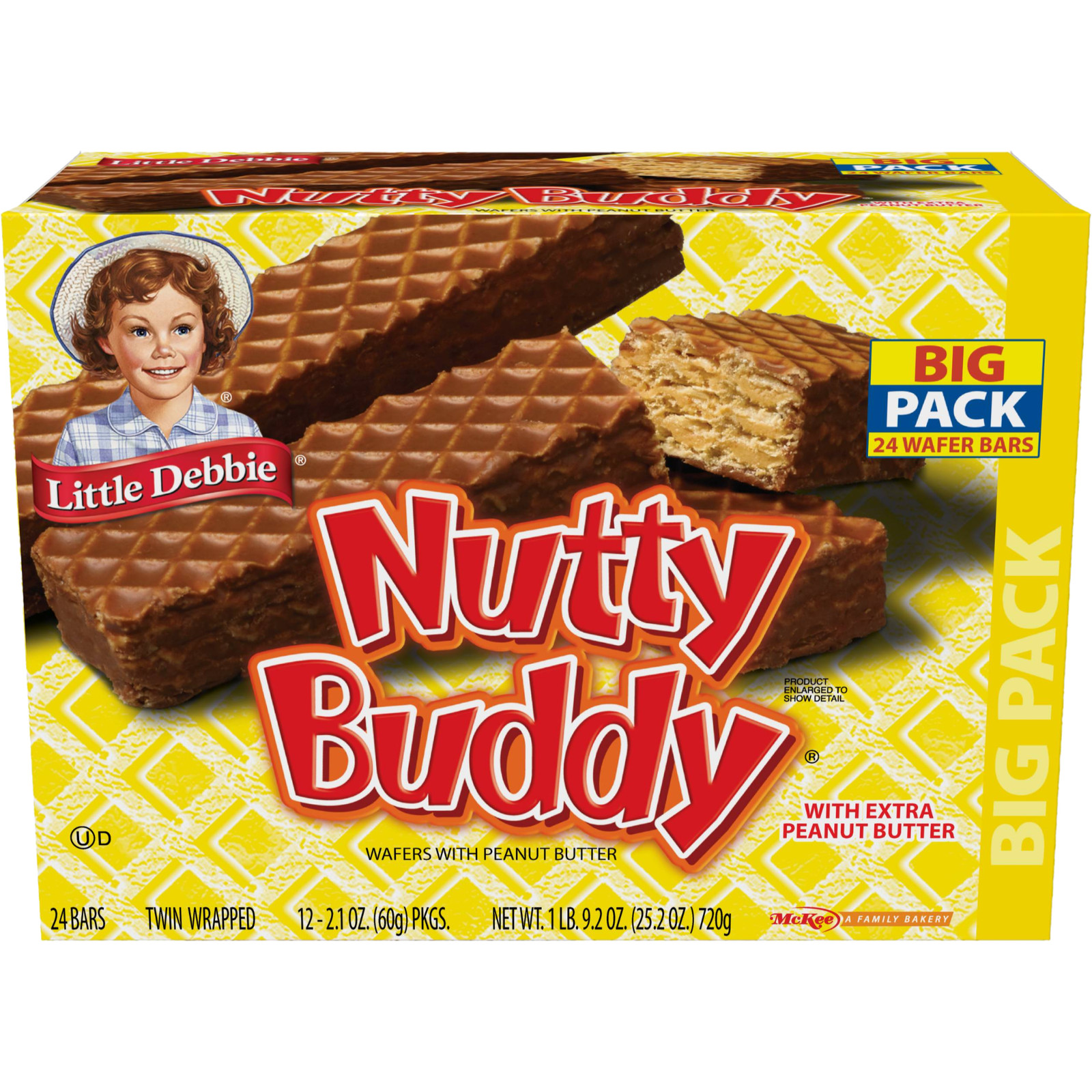 Little Debbie Nutty Buddy Bars, 2 Big Pack Boxes, 48 Twin Wrapped PB Wafers