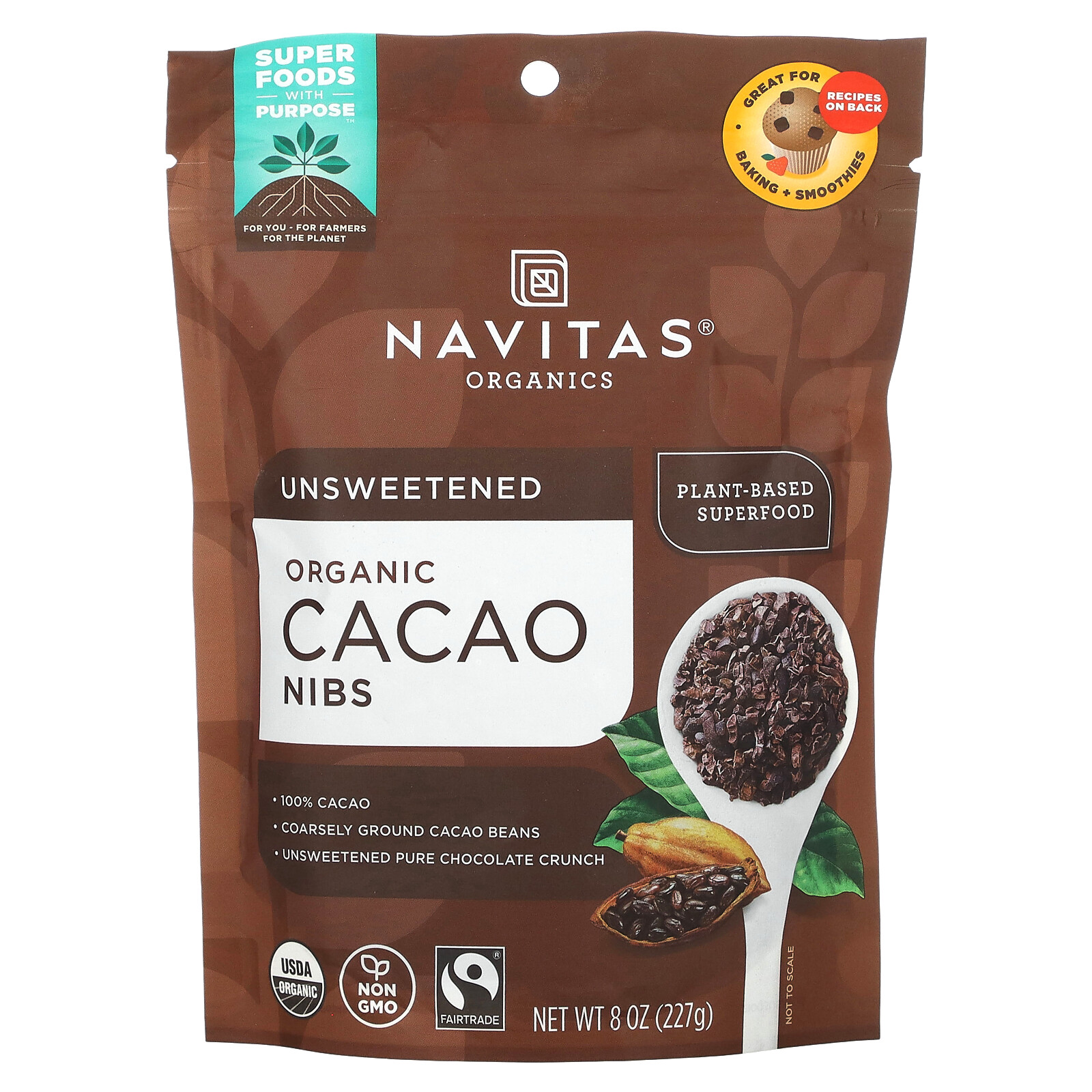 Organic Cacao Nibs, Unsweetened, 8 oz (227 g)