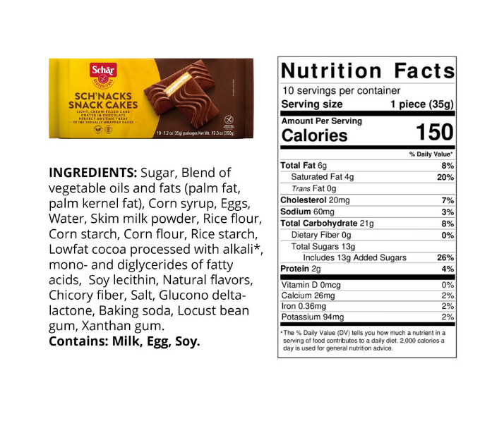 Schar – Gluten Free Sch’nacks, Shelf Stable Cream Filled Snack Cakes – 10 Pack