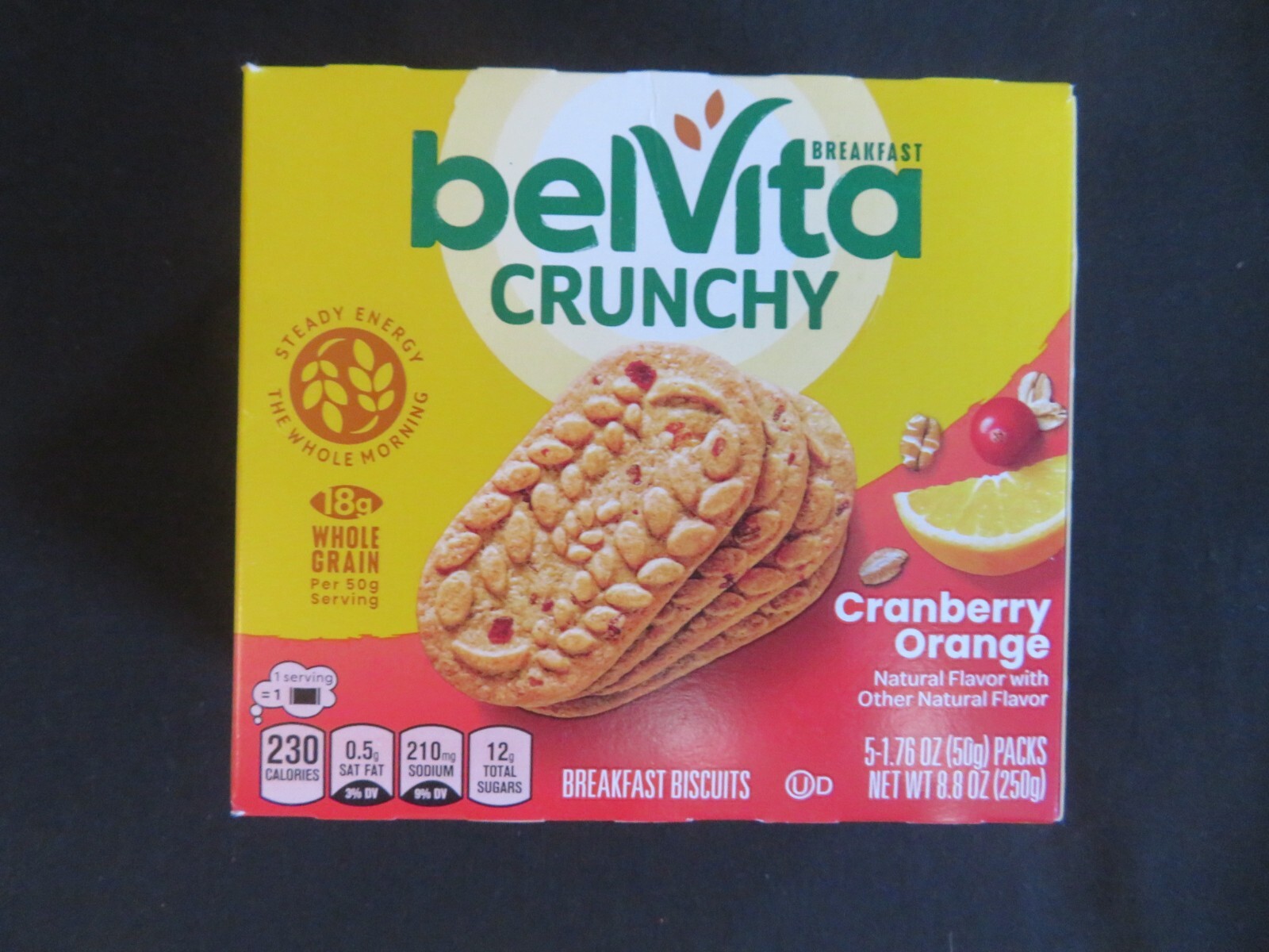 (1) Box BelVita Crunchy Breakfast Biscuits Cranberry Orange 5 Packs / 8.8 Oz