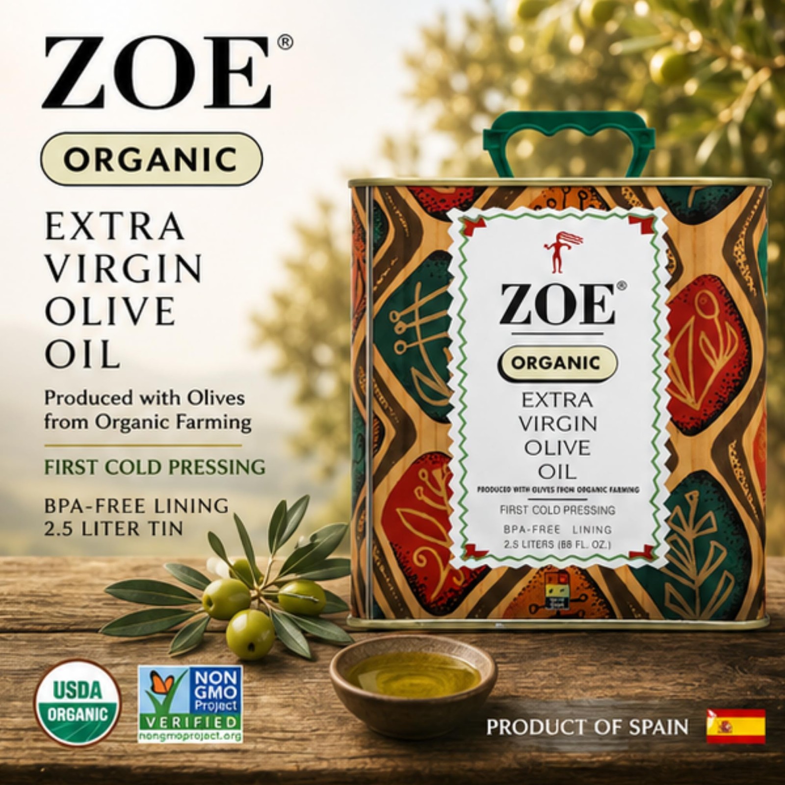 Zoe Organic Extra Virgin Olive Oil, 2.5 Liters