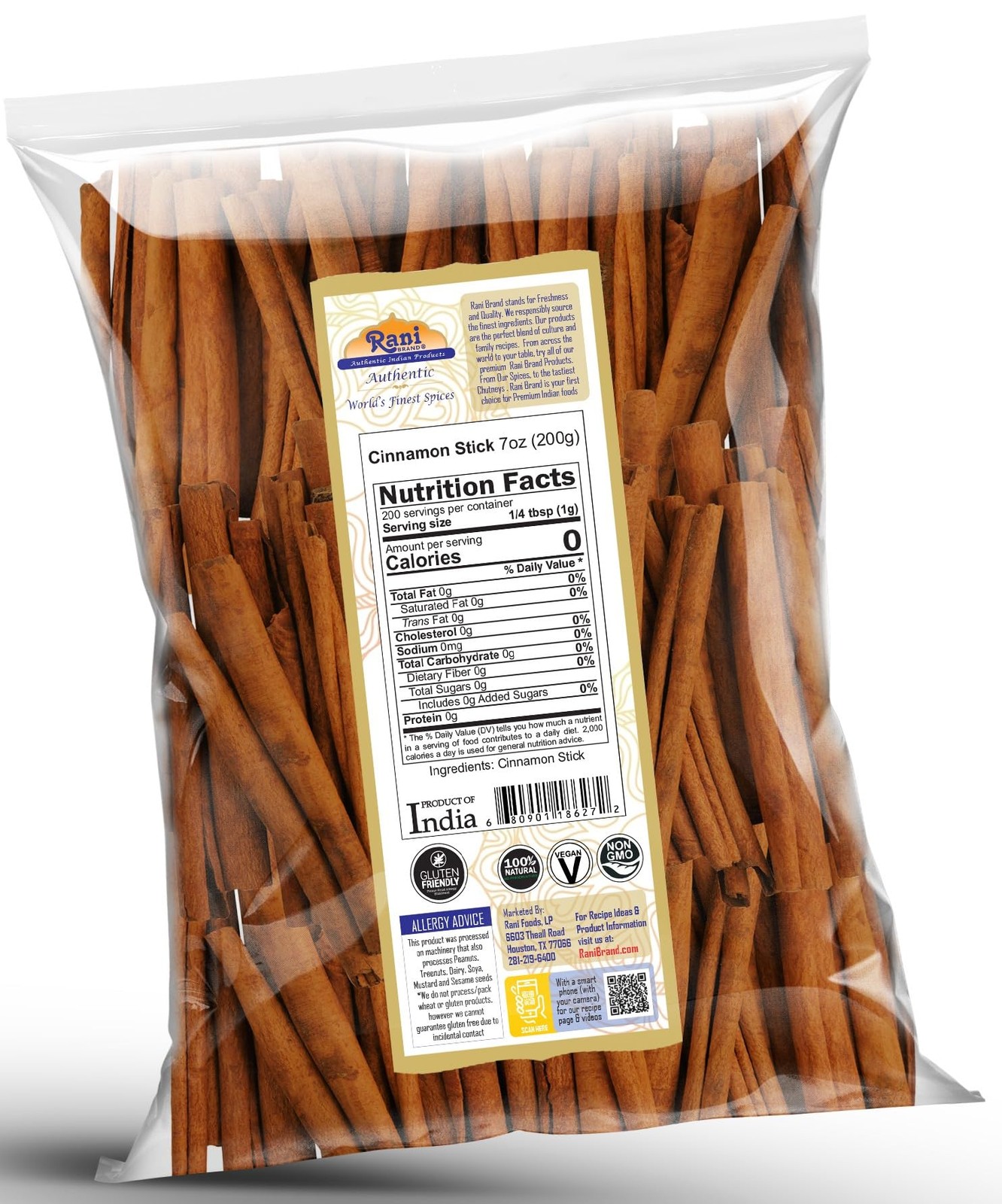 Rani Cinnamon Sticks 7oz (200g) ~ 22-26 Sticks 3 Inches in Length Cassia Round