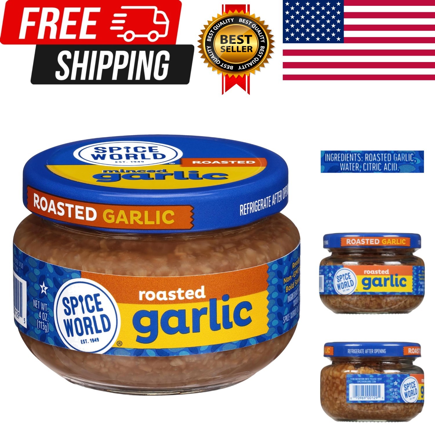 Roasted Minced Garlic – 4oz Garlic Container – Ready-to-Use Seasonings for Co…