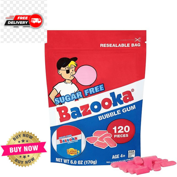 Bazooka Sugar-Free Bubble Gum Pellets Bag – 120 Count Bulk Gum, Original Flavor