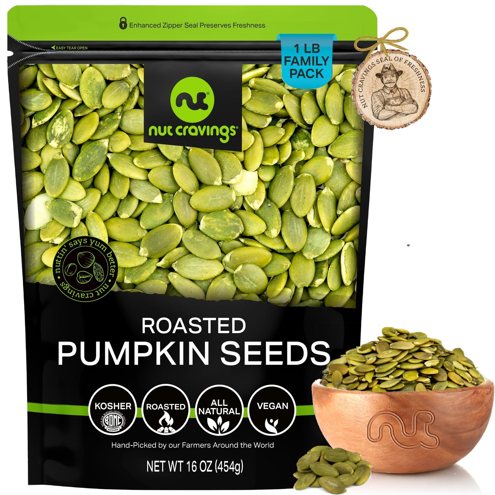 NUT CRAVINGS – Roasted & Unsalted Pumpkin Seeds, Pepitas, 1 Pound (Pack of 1)