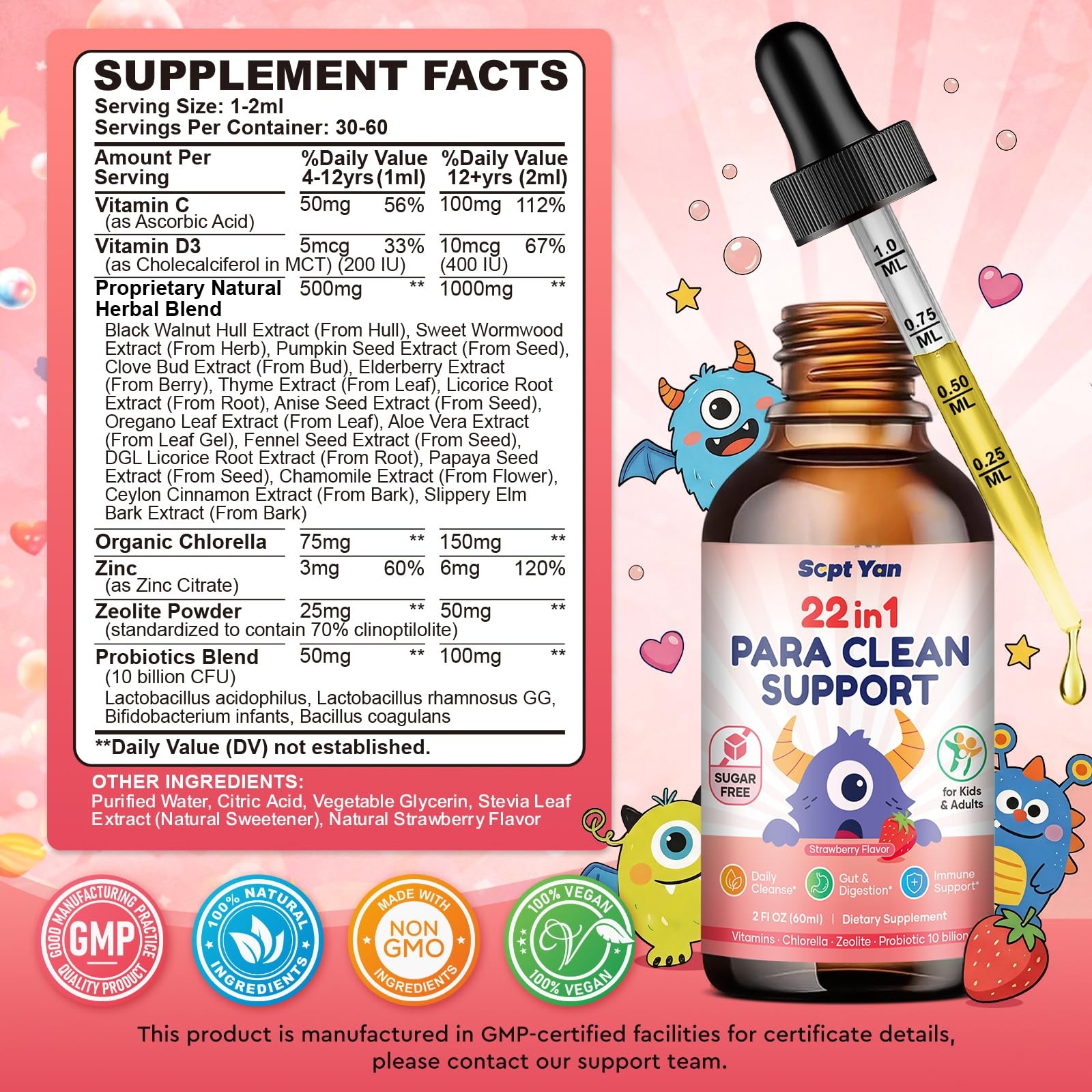SEPT YAN 22 in 1 Parasite Cleanse for Humans & Kids, 4 Fl Oz (Pack of 1)