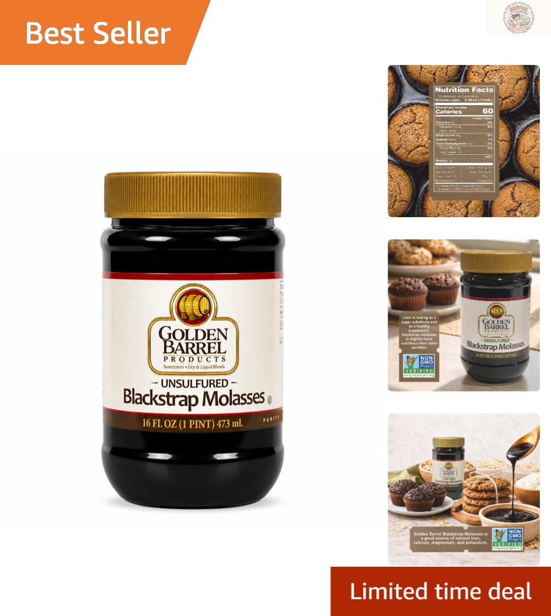 Natural Unsulfured Blackstrap Molasses 16 Fl Oz – Perfect for Healthier Cooking