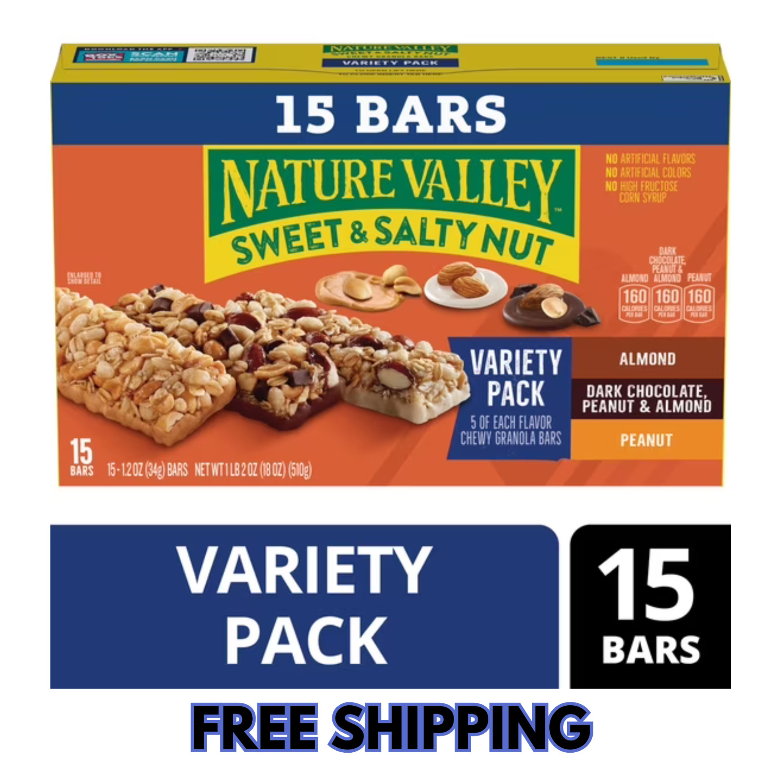 Nature Valley Granola Bars, Sweet and Salty Nut, Variety Pack, 15 Bars, 18 OZ