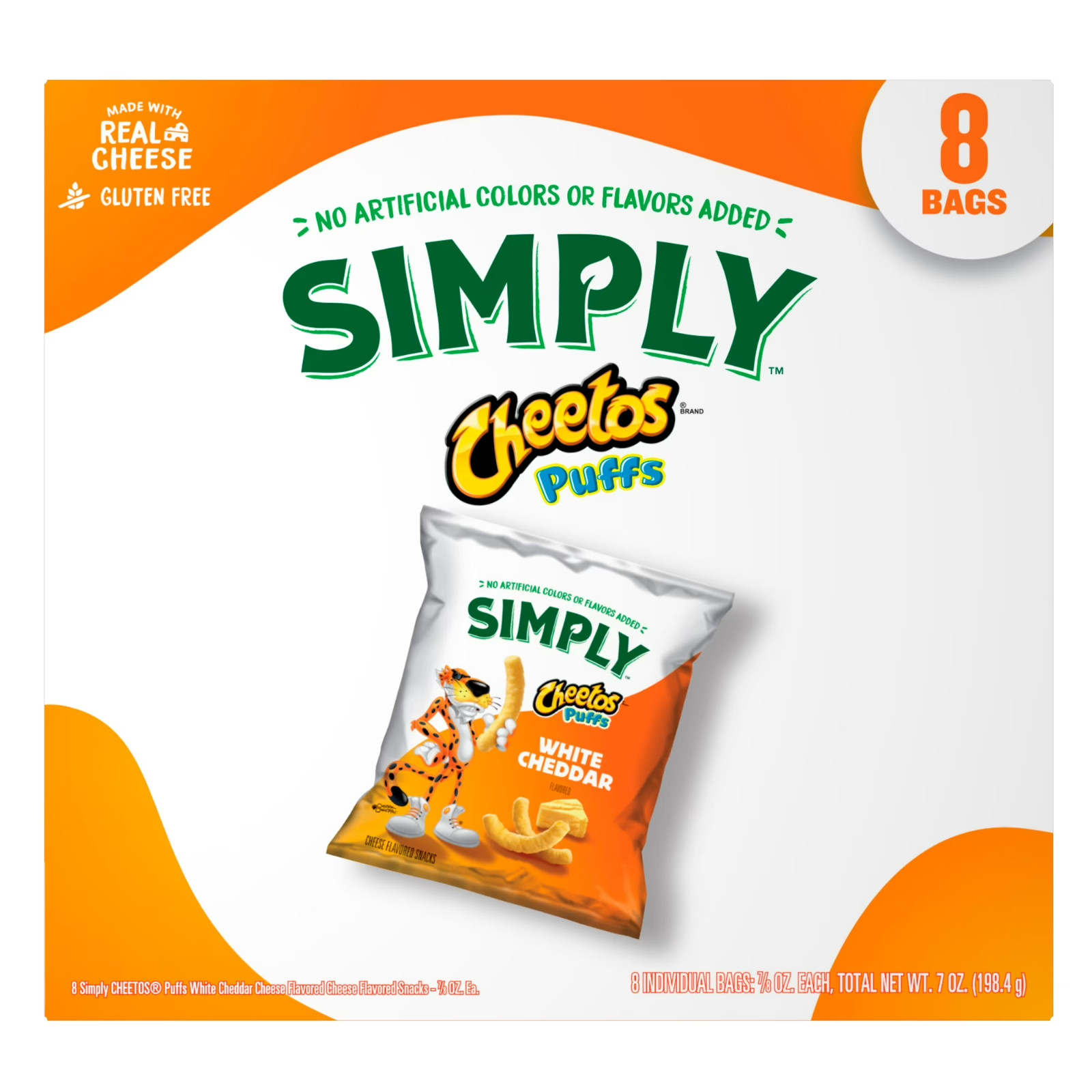 Simply Cheetos White Cheddar Puffs 8 Count Pack of 2 Gluten Free Snacks