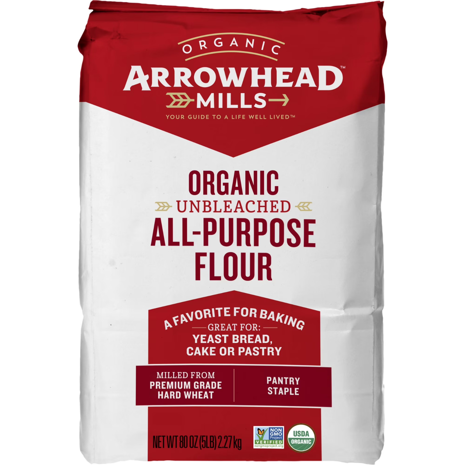2 Pack Arrowhead Mills Organic Unbleached All Purpose Flour 5 Lb Bags Baking