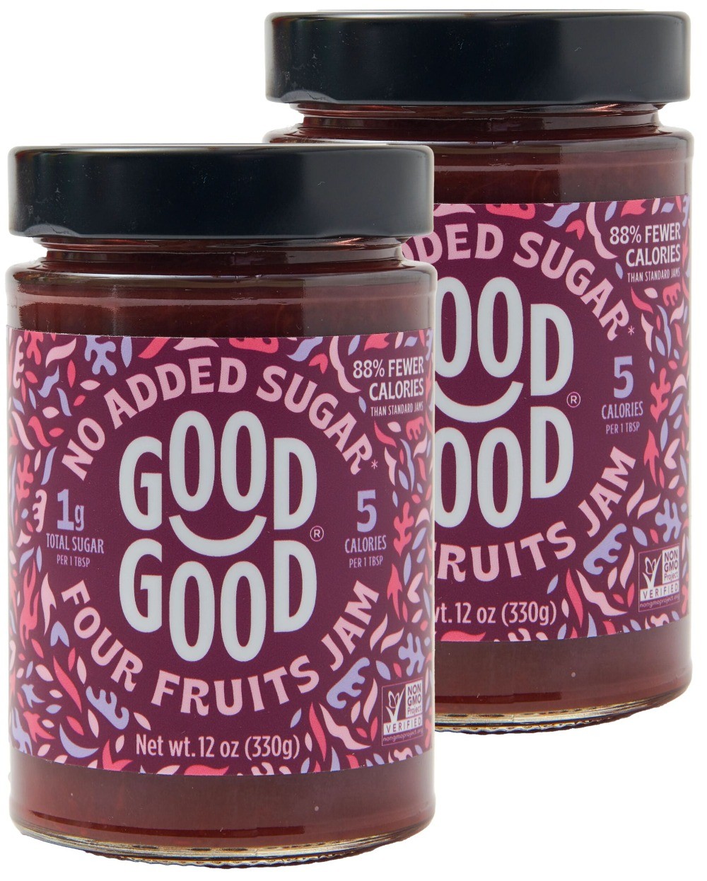 Four Fruits Jam, No Added Sugar, Low Calorie, Keto Friendly, 12 oz, 2 pack