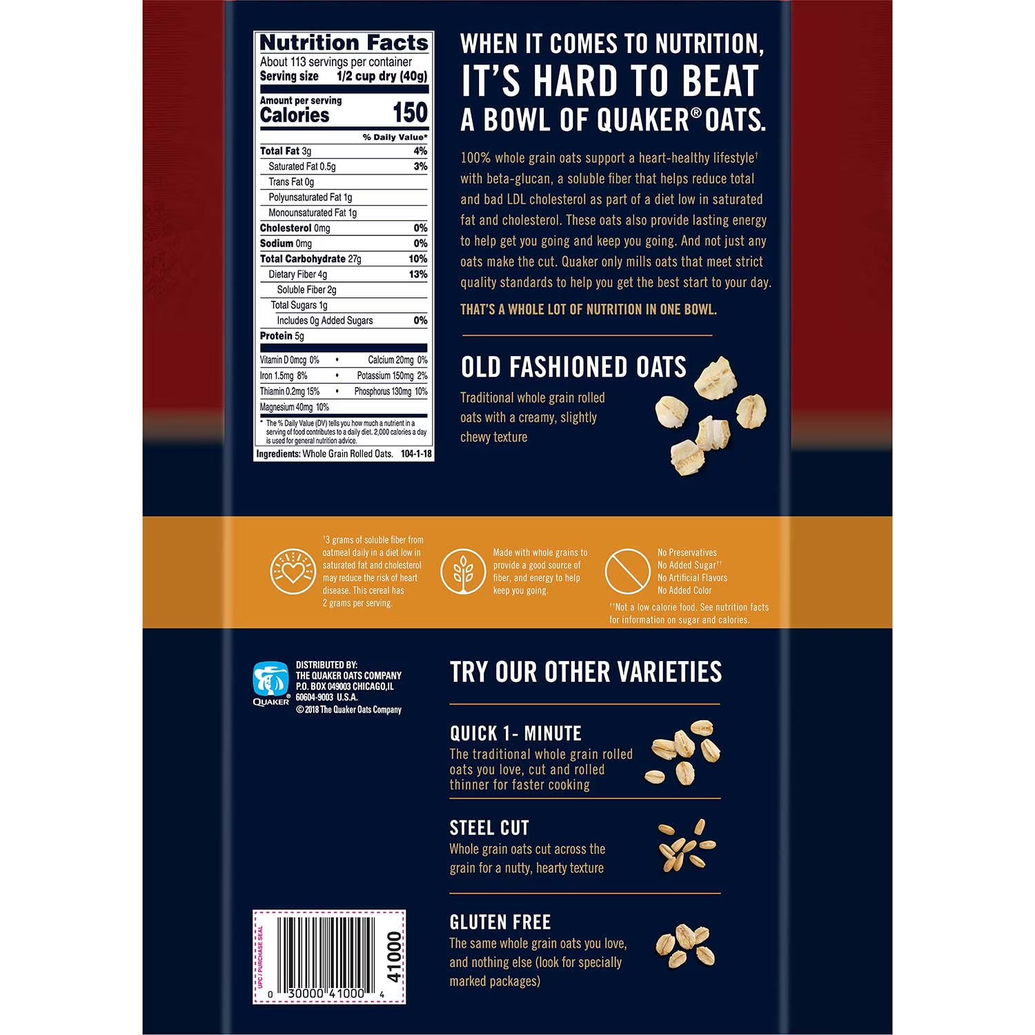 Quaker Old Fashioned Oats Oatmeal – Total 10 lbs – Non-GMO, Fresh. Free Shipping