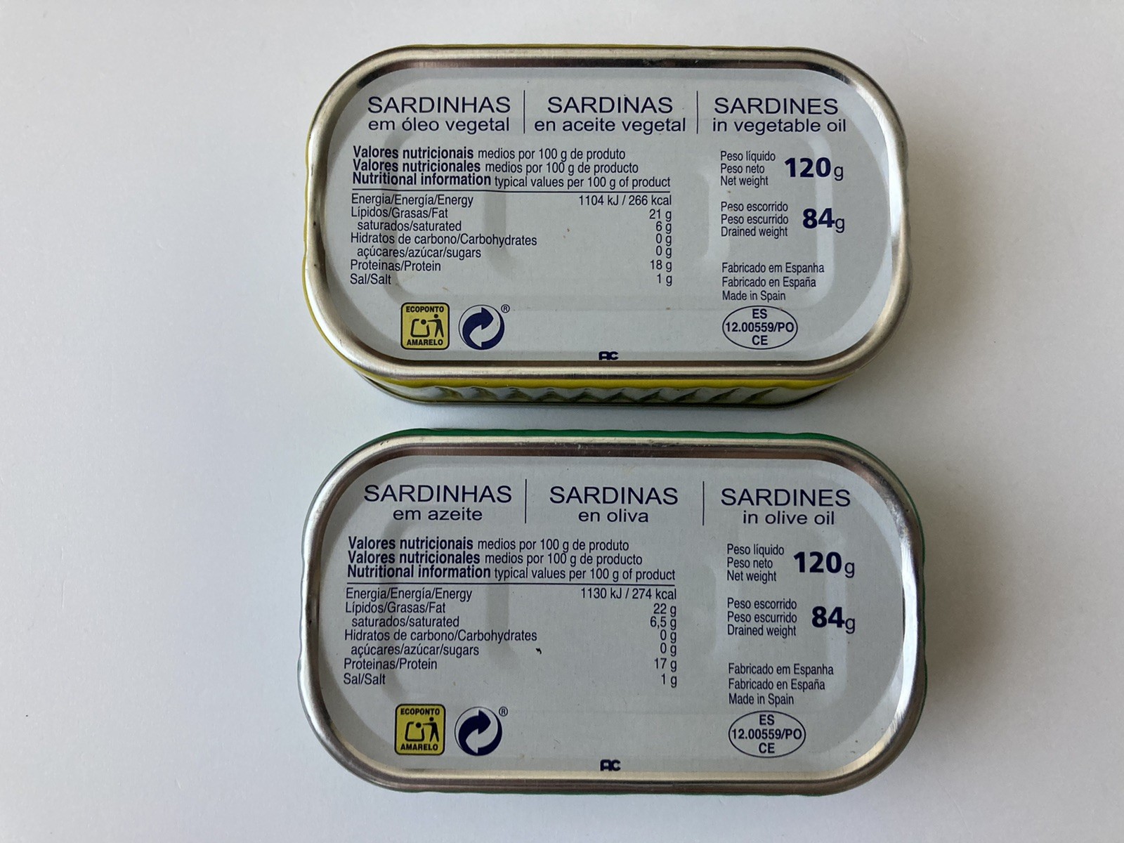 2 Doritas Portugal Sardines In Olive & Sunflower Oil Can Set Lot 08/2031