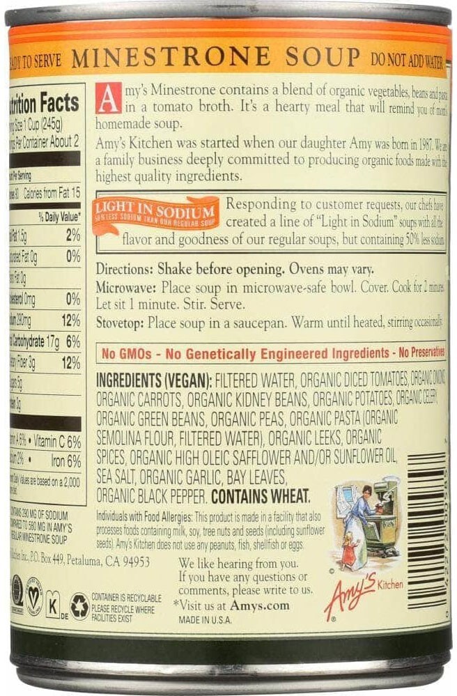 Amy’s Organic Light in Sodium Minestrone Soup – 14.1 oz